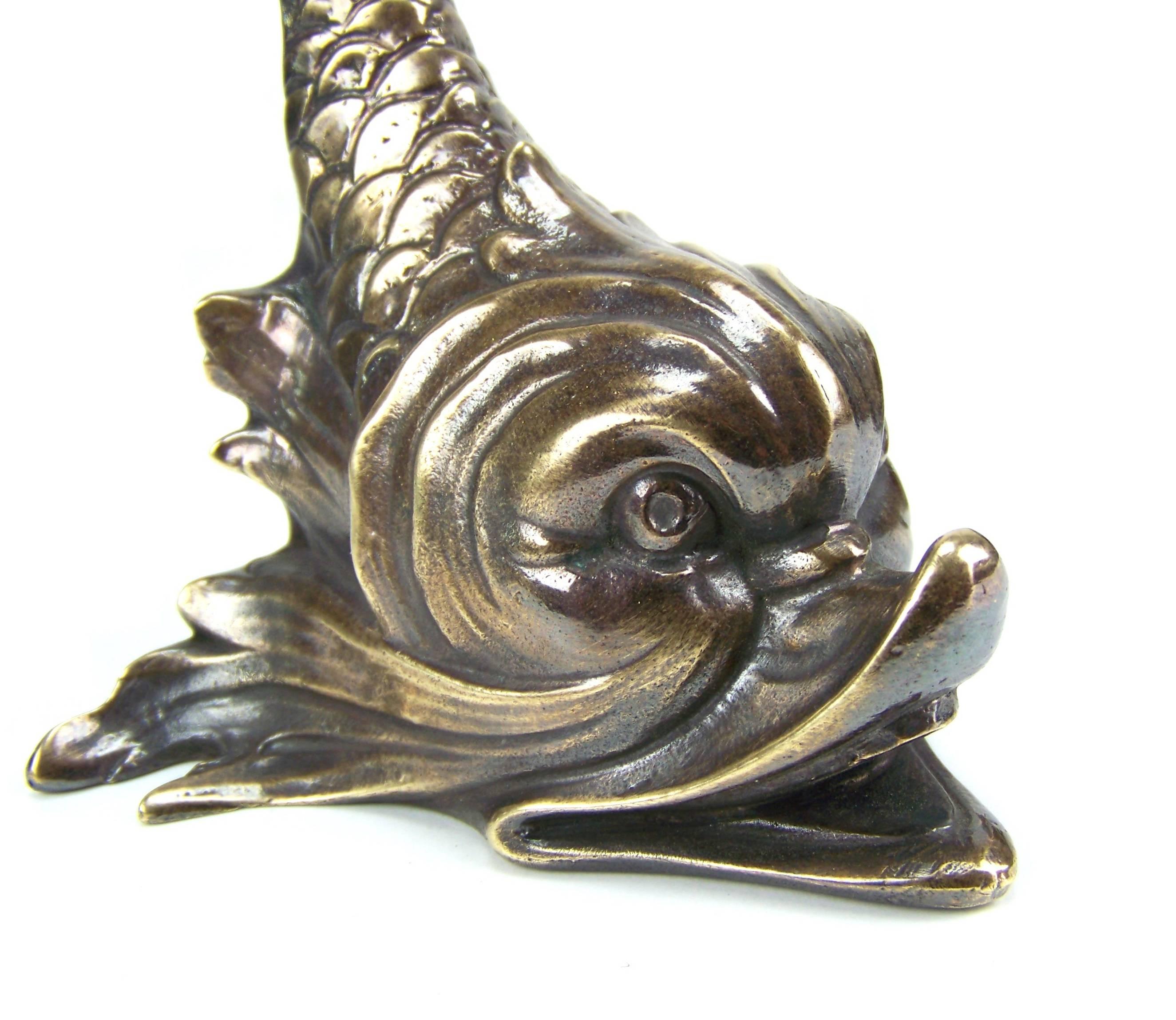 Pair of Library Bookends, Brass Baroque Whale In Excellent Condition In Praha, CZ