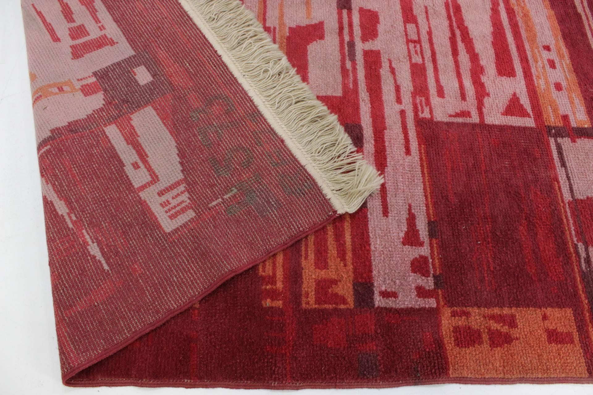 Mid-20th Century Czechoslovakian Geometric Rug Carpet, 1950s For Sale