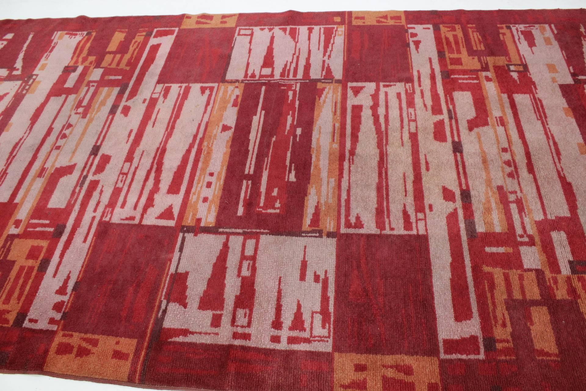 Mid-Century Modern Czechoslovakian Geometric Rug Carpet, 1950s For Sale