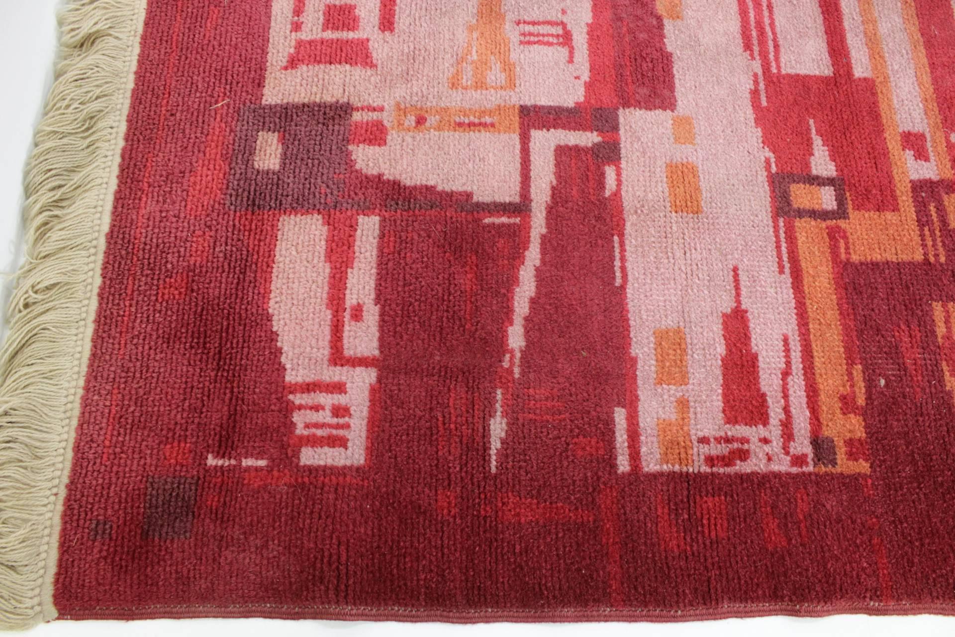 Textile Czechoslovakian Geometric Rug Carpet, 1950s For Sale