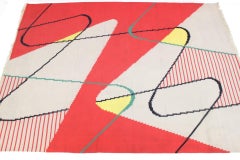 Extraordinaria Alfombra Kilim Modernista de Gran Geometría, A. Kybal