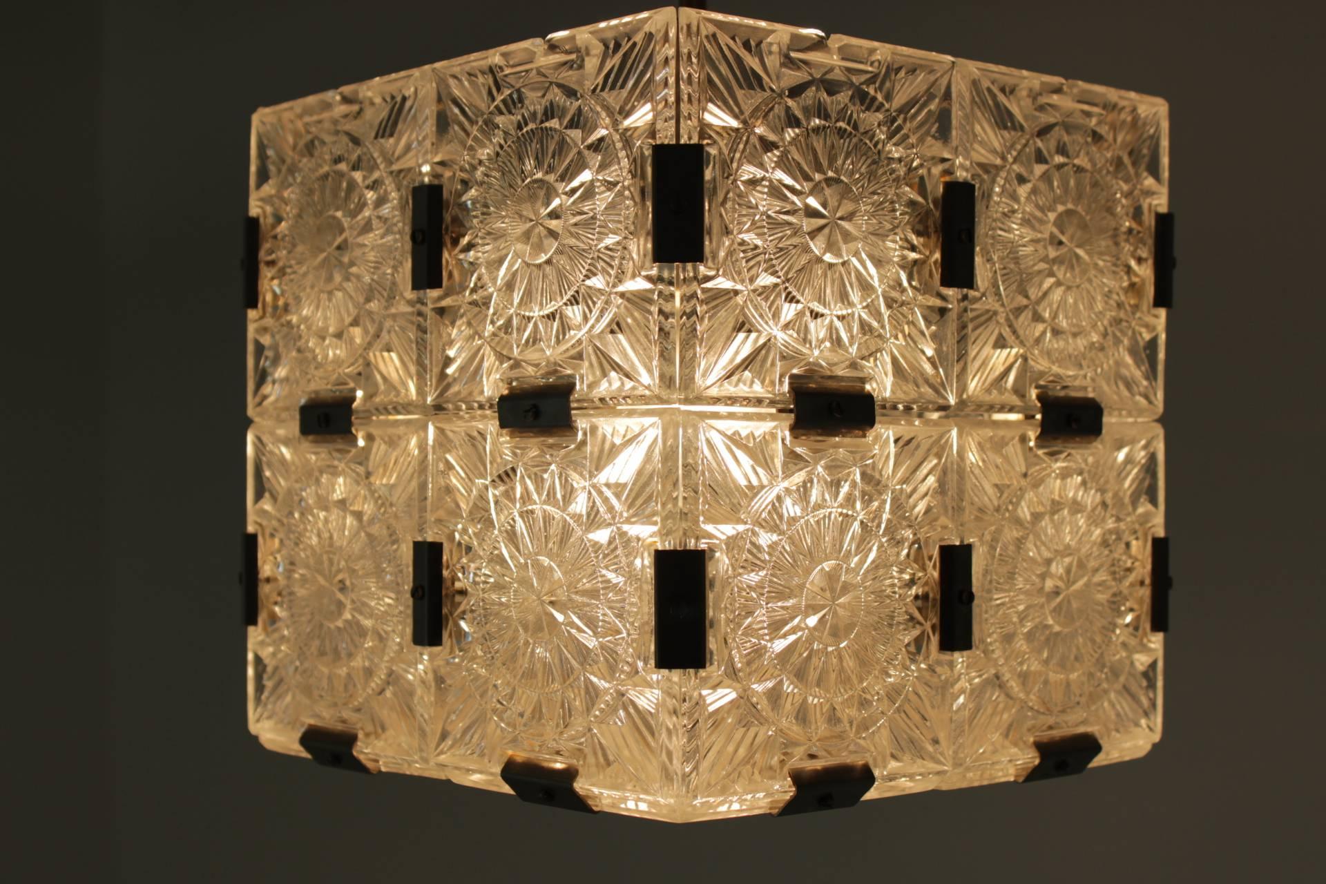 Molded Set of four glass design pendants/chandeliers - Czechoslovakia For Sale