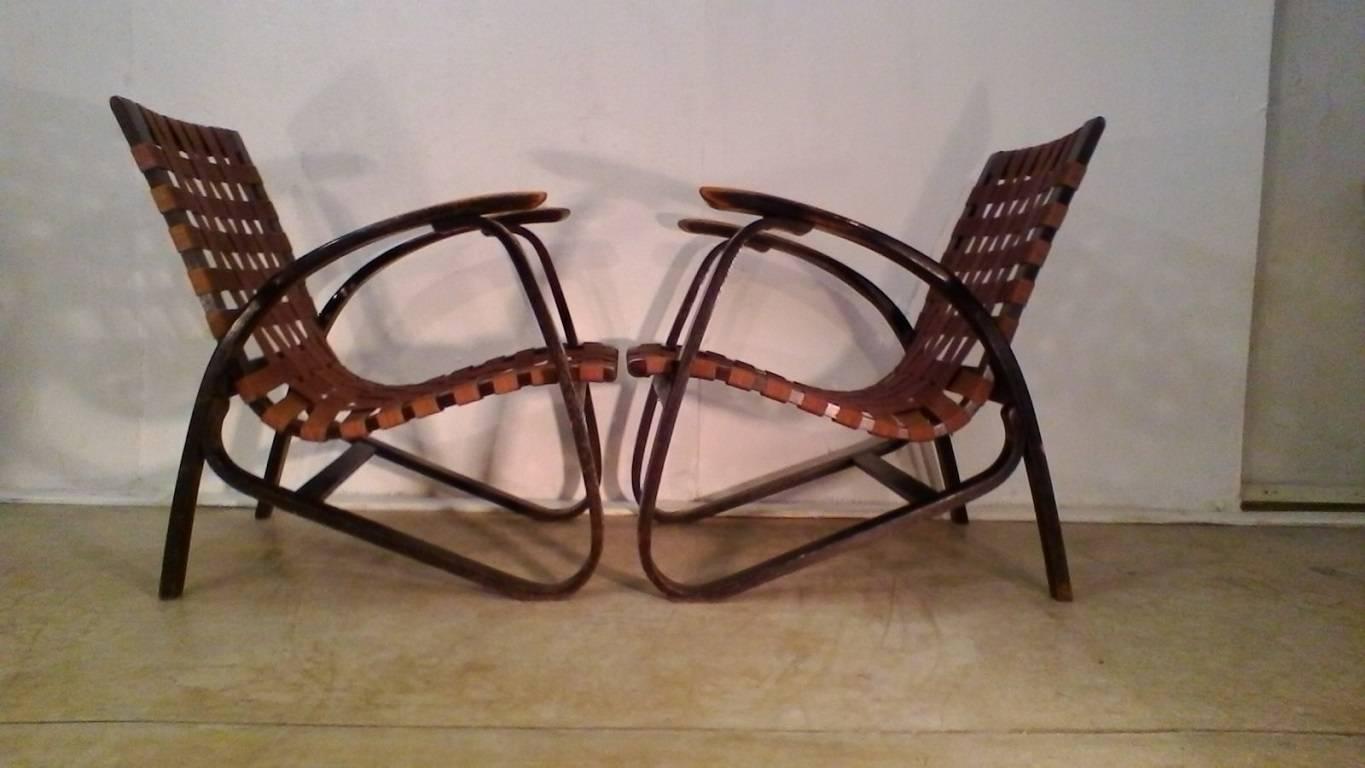 Tchèque Ensemble de fauteuils en bois de hêtre courbé, design Jan Vank, années 1930 en vente