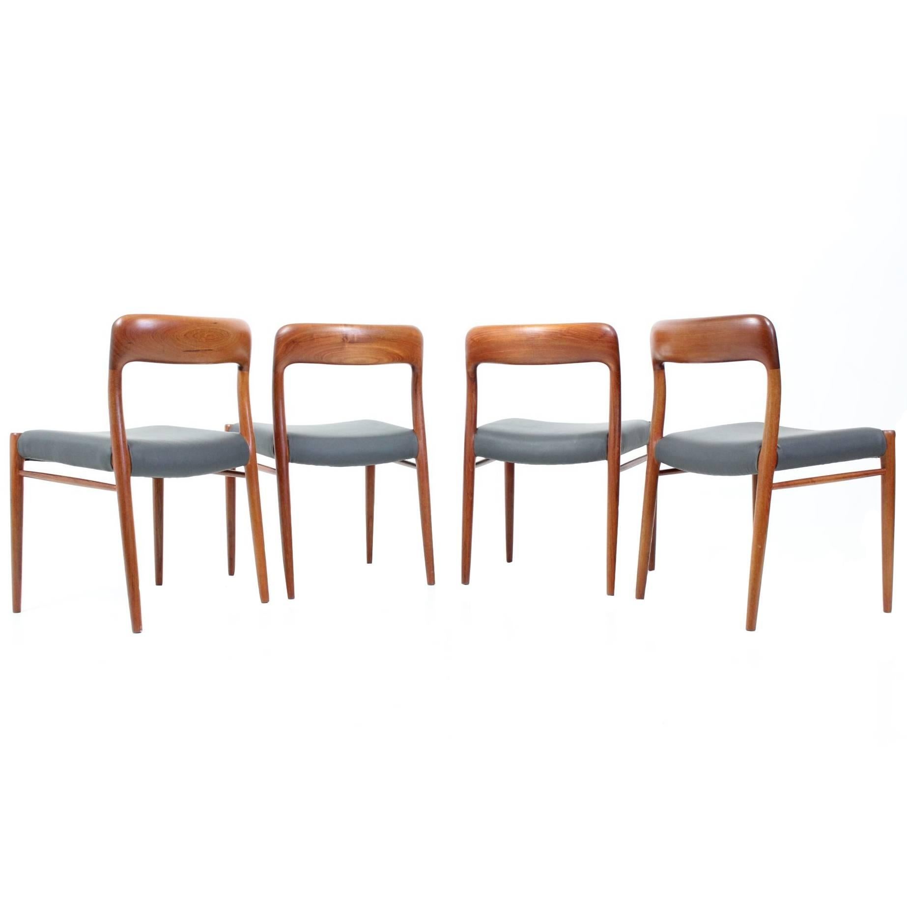 Set of Four Teak Dining Chairs Model 75 by Niels O. Møller