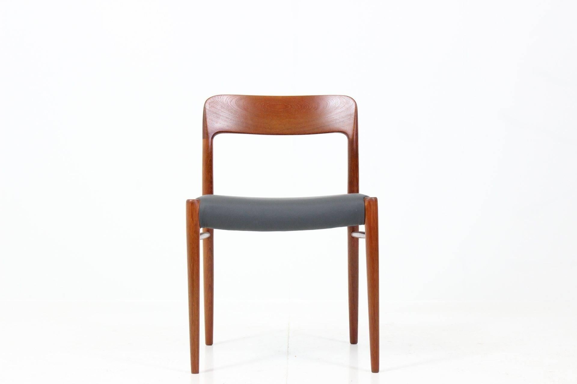 Leather Set of Four Teak Dining Chairs Model 75 by Niels O. Møller