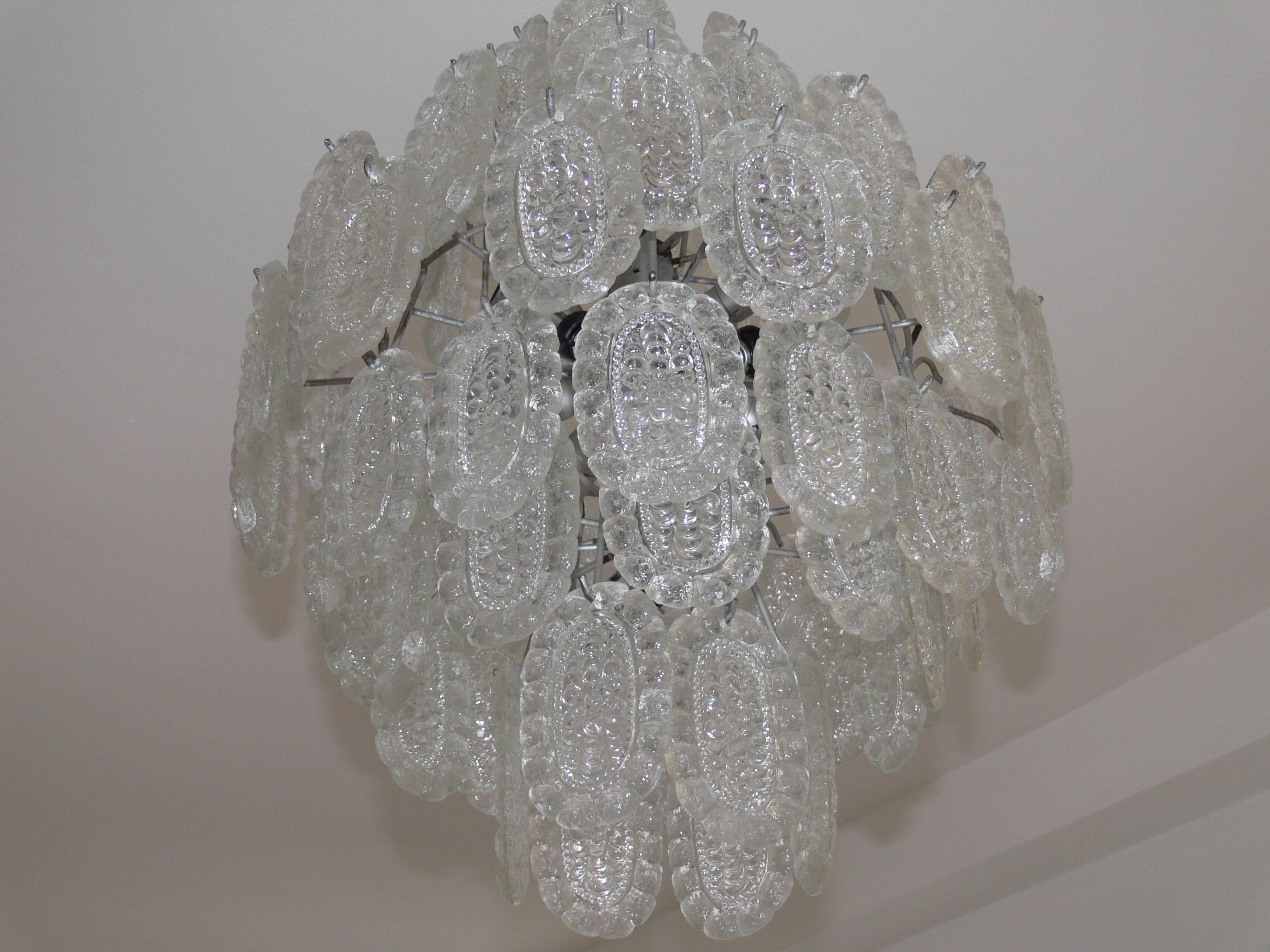 Metal Pair of Beautiful Midcentury Glass Chandeliers For Sale