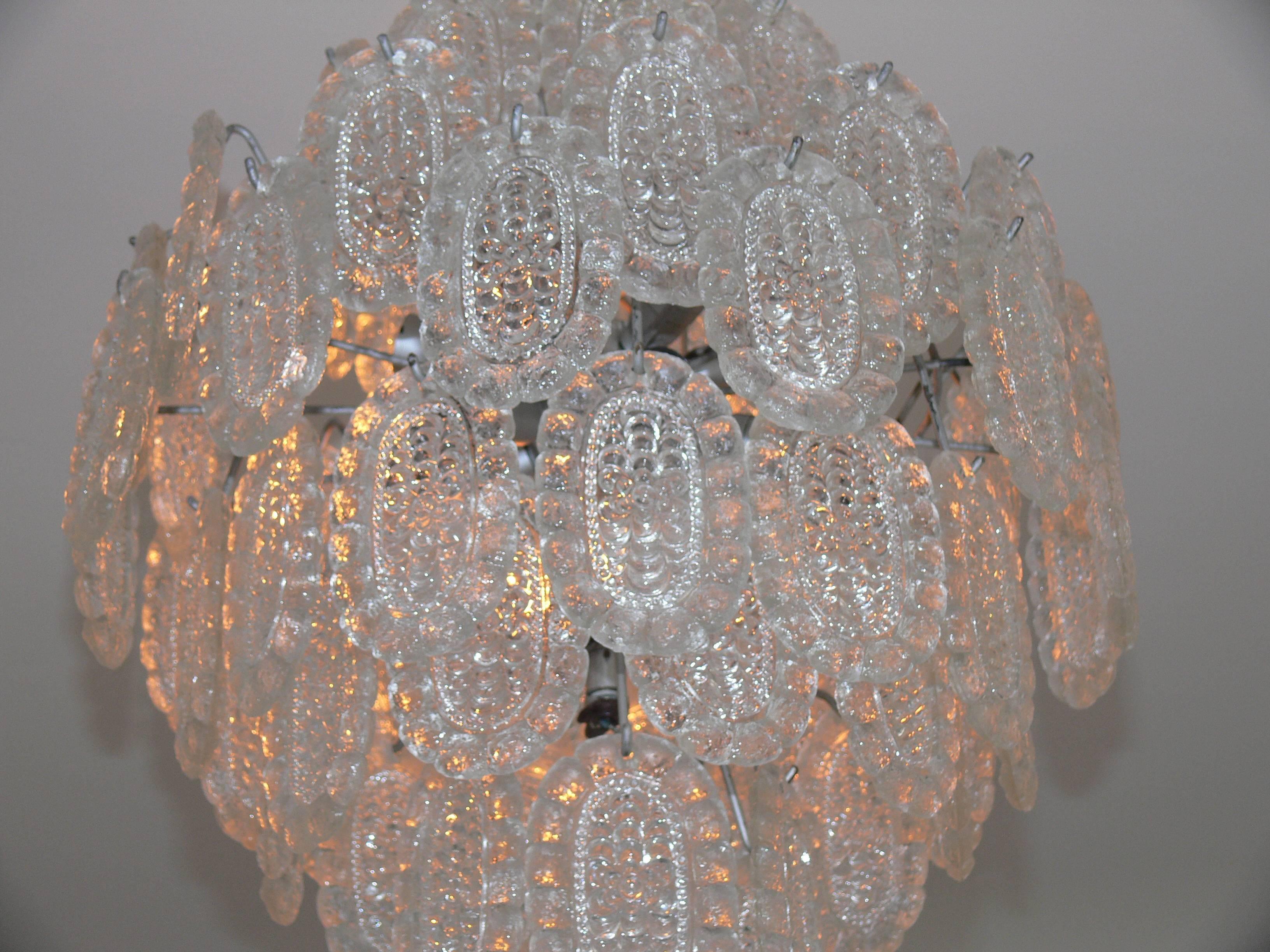 Pair of Beautiful Midcentury Glass Chandeliers For Sale 1
