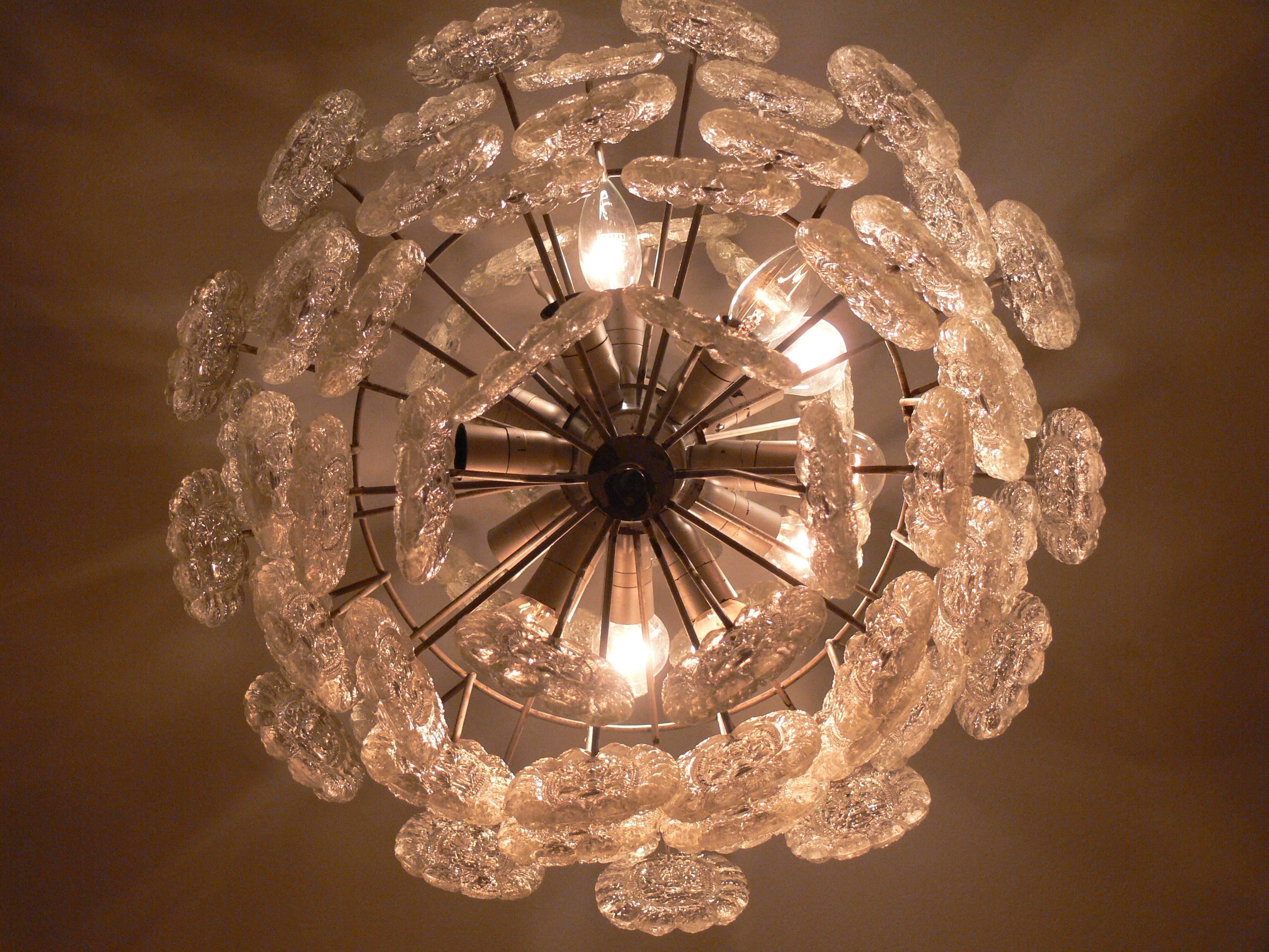 Pair of Beautiful Midcentury Glass Chandeliers In Good Condition For Sale In Praha, CZ