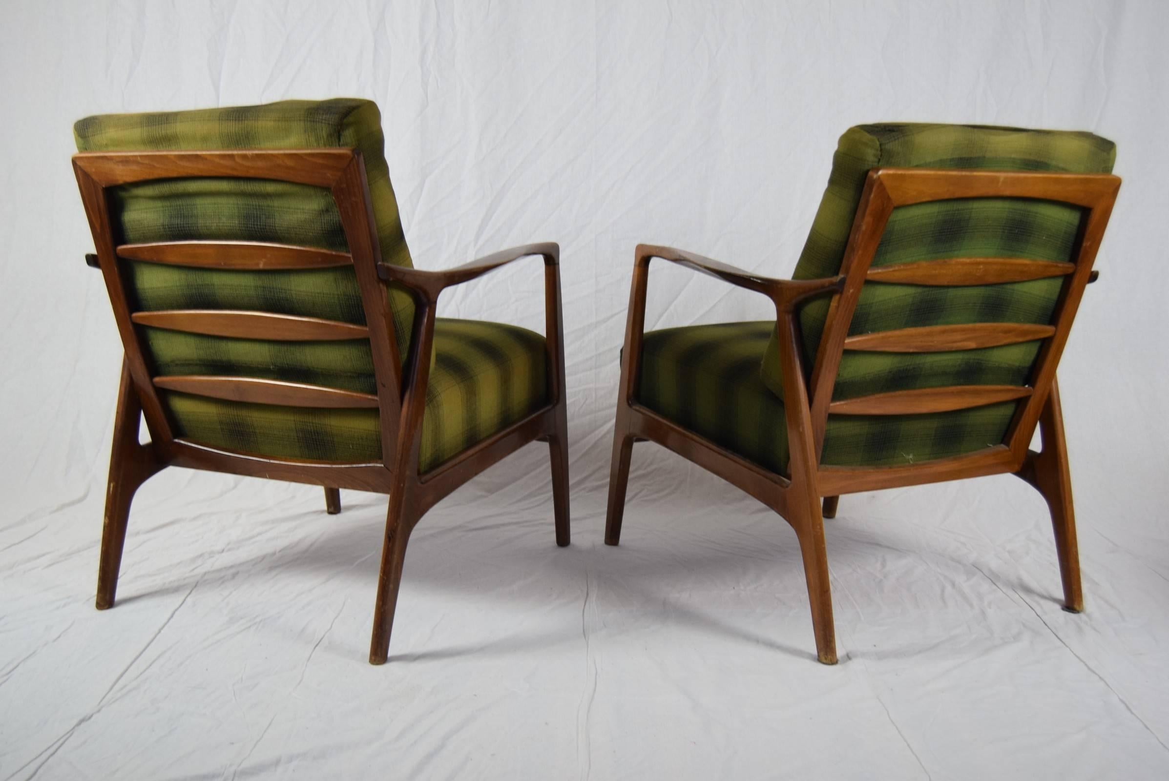 Set of two Danish armchair, 1960s. This armchair is in original upholstery and made of stained beech wood. This armchair is very comfortable. This Armchair has good condition with minor traces of use.