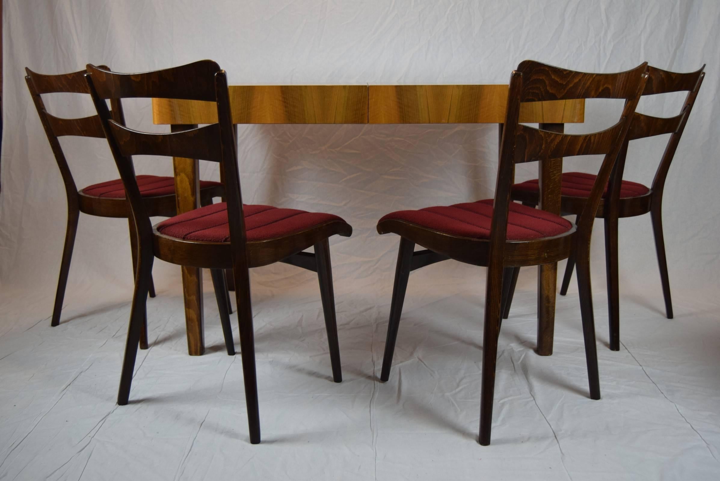 Mid-20th Century Set of Four Teak Dining Chairs and Dining Table, 1960s