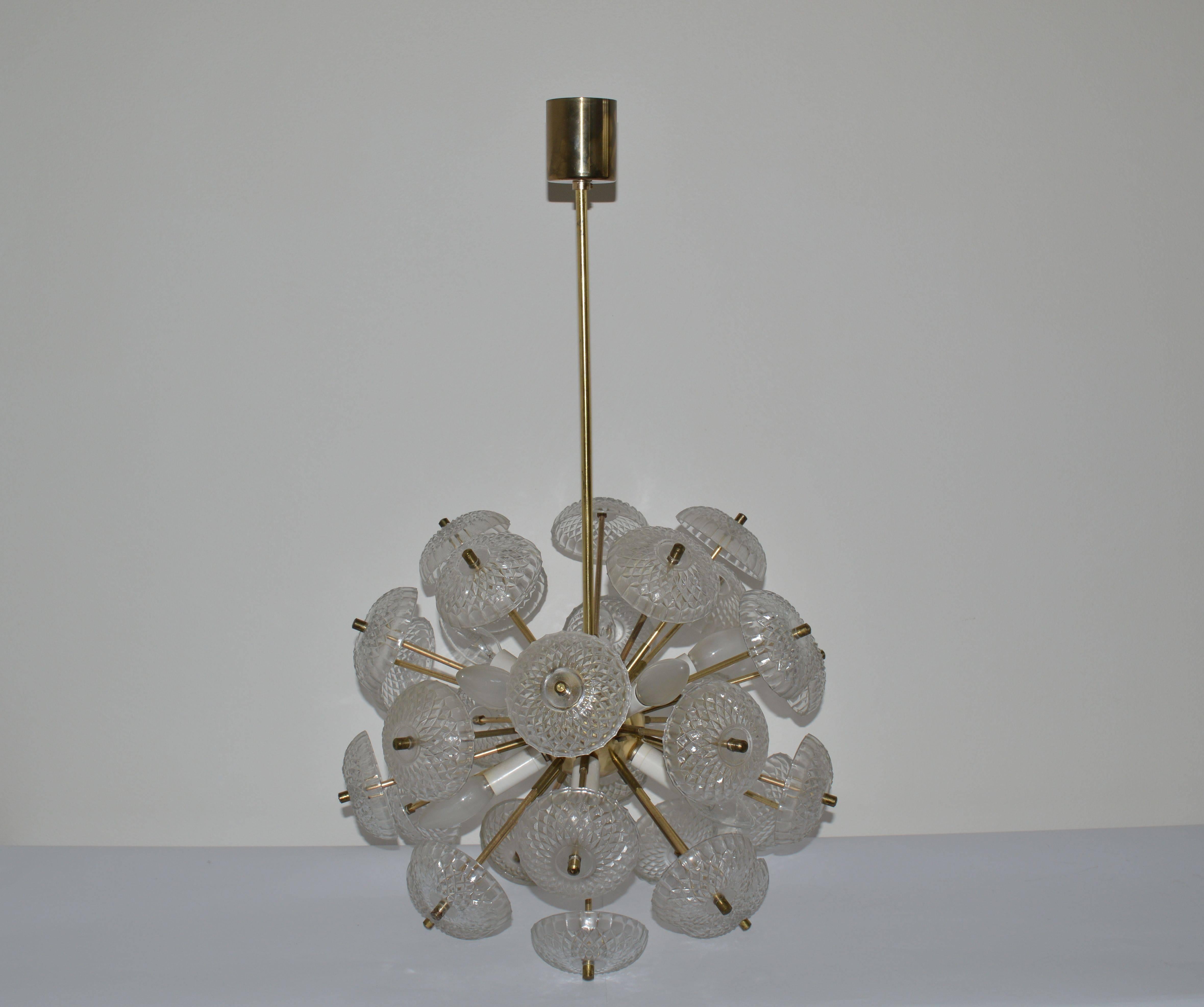 Very nice chandelier from Czech. For 31 glass bowl lampshade and for ten bulb.