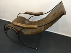 19th Century Robert Winfield Design Leather and Steel Rocking Chair