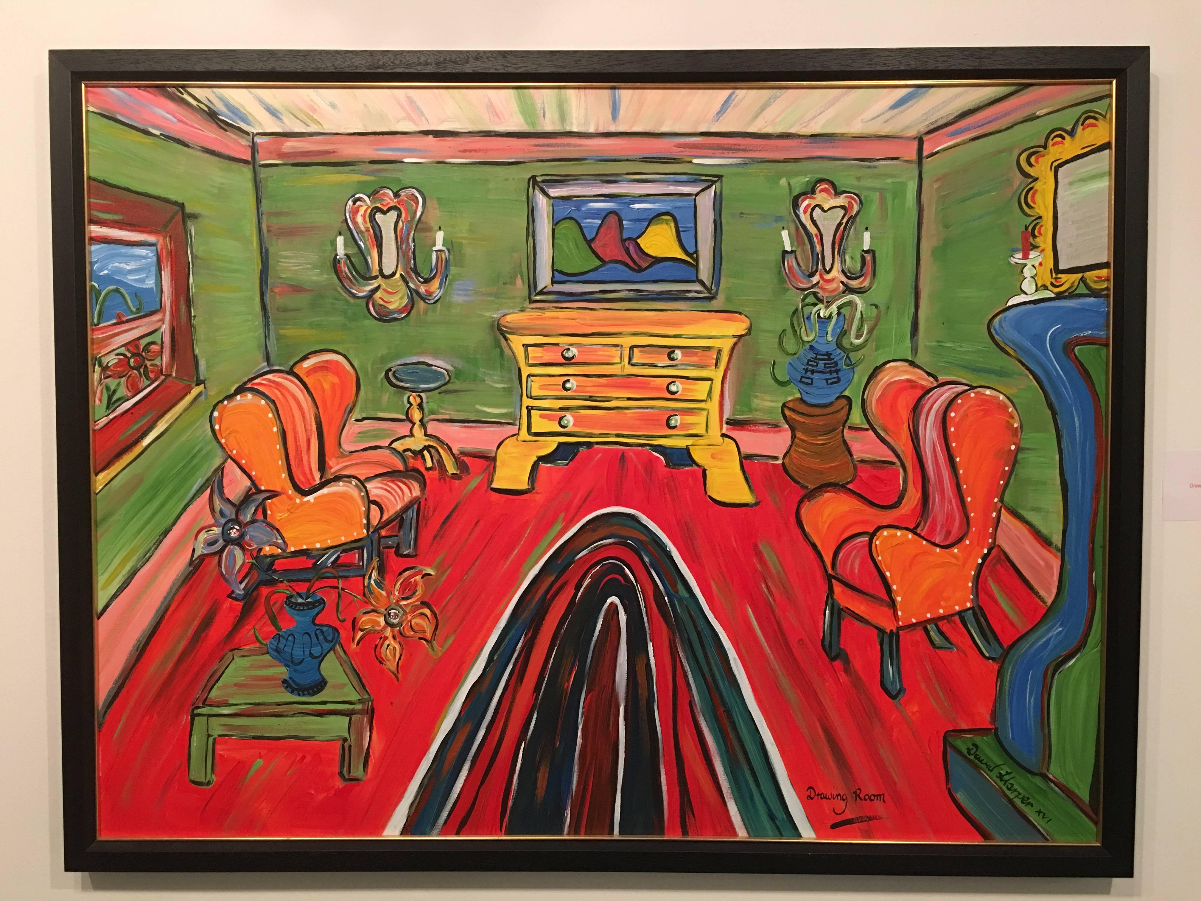 English David Harper Original Painting on Canvas Drawing Room