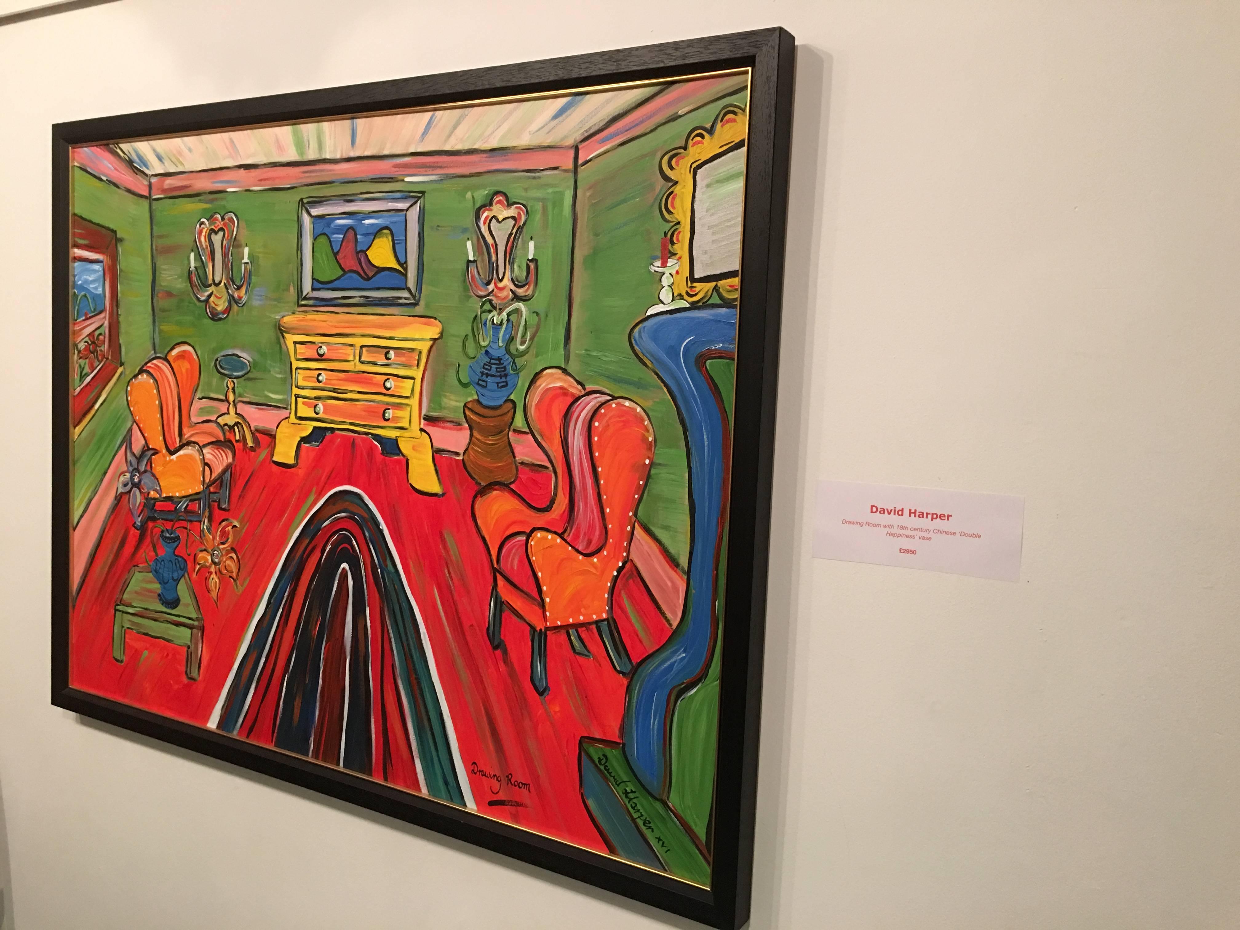 David Harper Original Painting on Canvas Drawing Room In Excellent Condition In London, GB