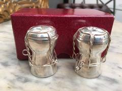 Asprey of London Solid Silver Champagne Cork Salt and Pepper Pots, Original Box