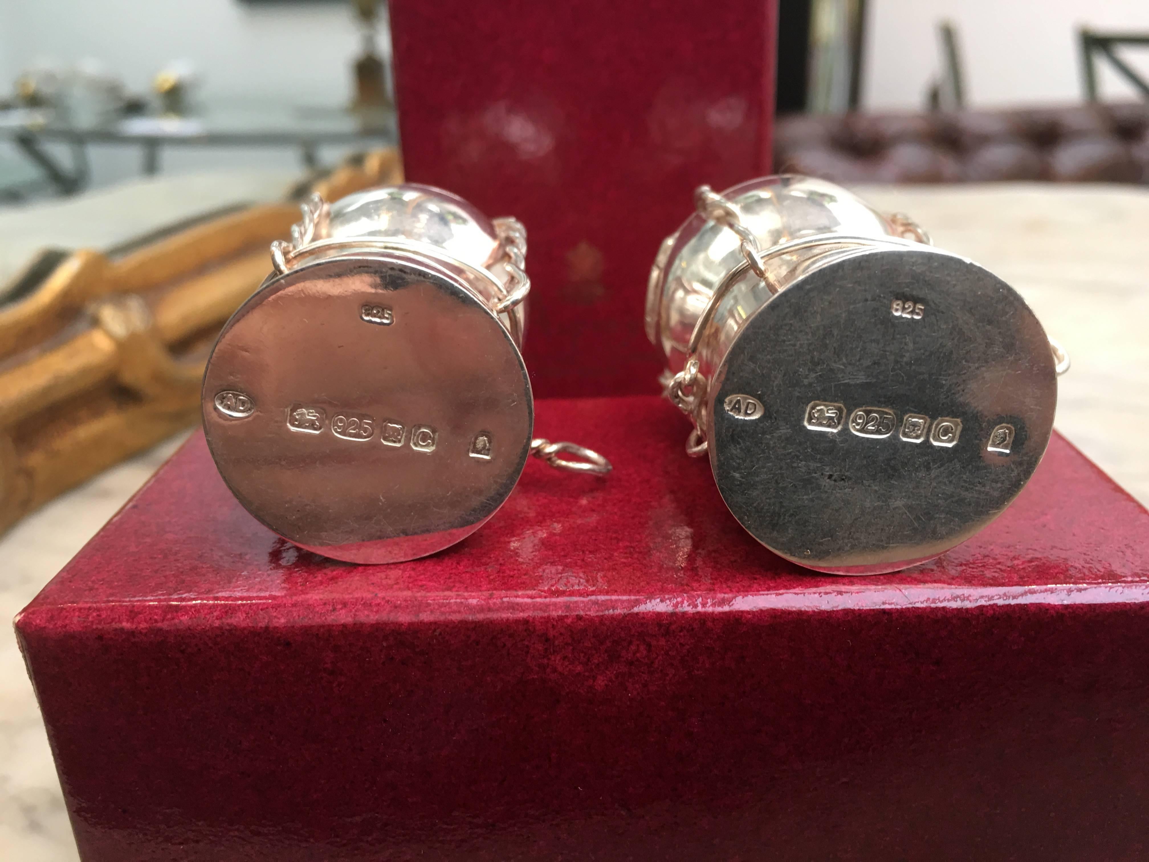 Asprey of London Solid Silver Champagne Cork Salt and Pepper Pots, Original Box For Sale 1