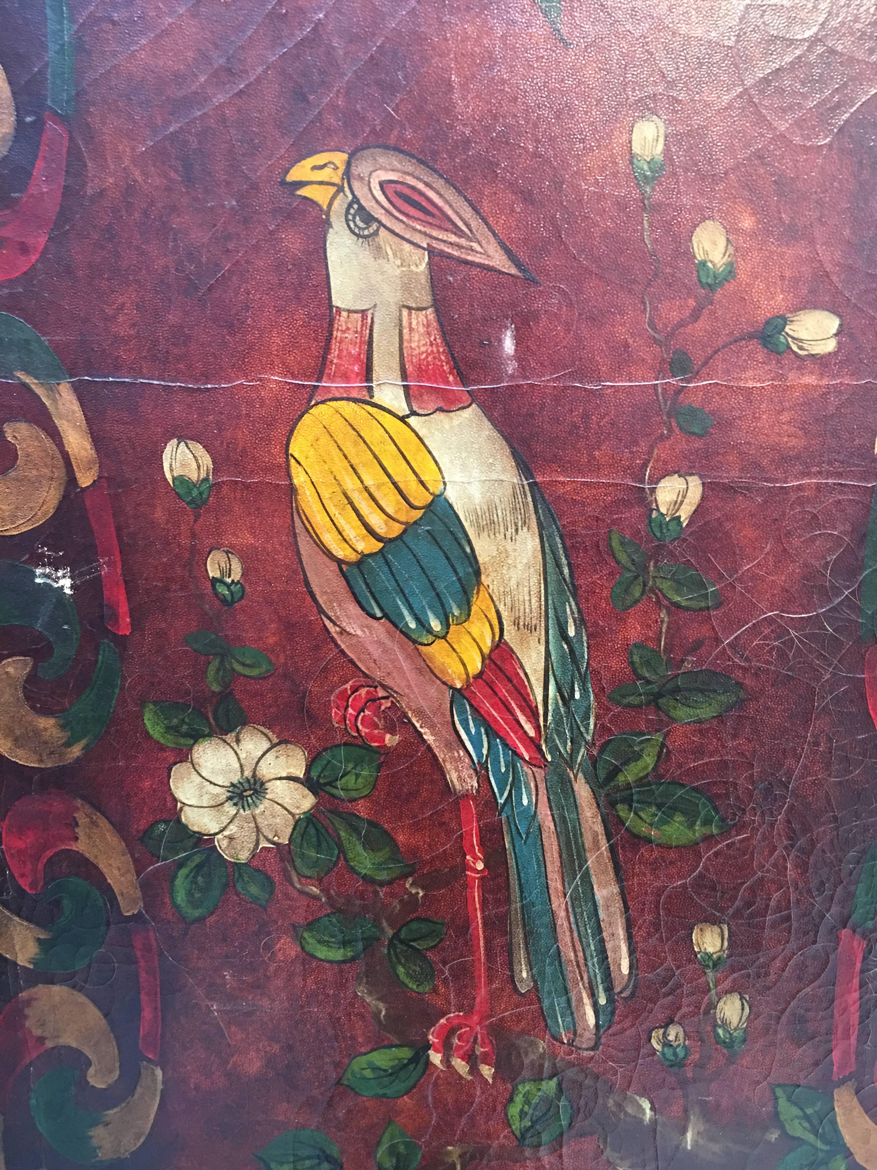 English Fabulous Arts & Crafts Double-Sided Four Fold Painted Screen, circa 1900 For Sale