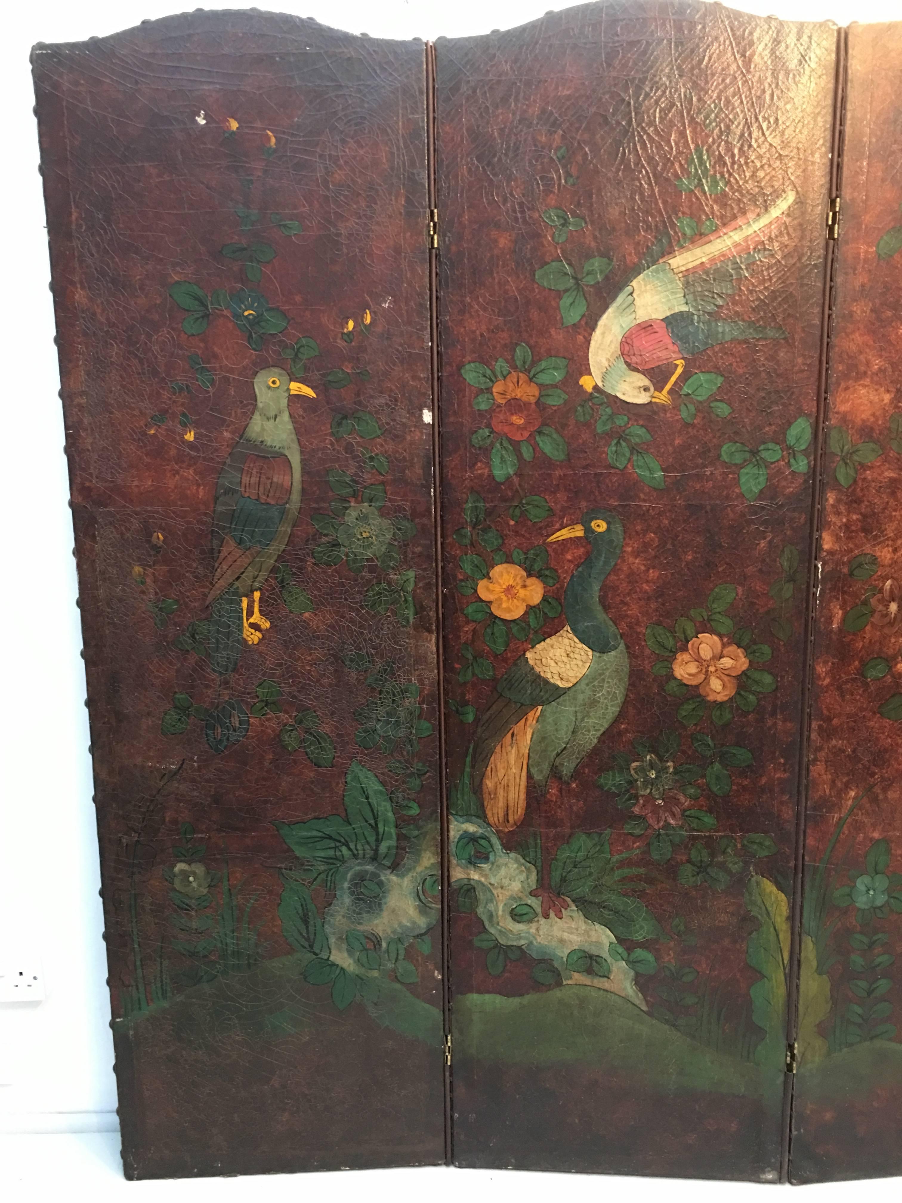 Fabulous Arts & Crafts Double-Sided Four Fold Painted Screen, circa 1900 For Sale 1