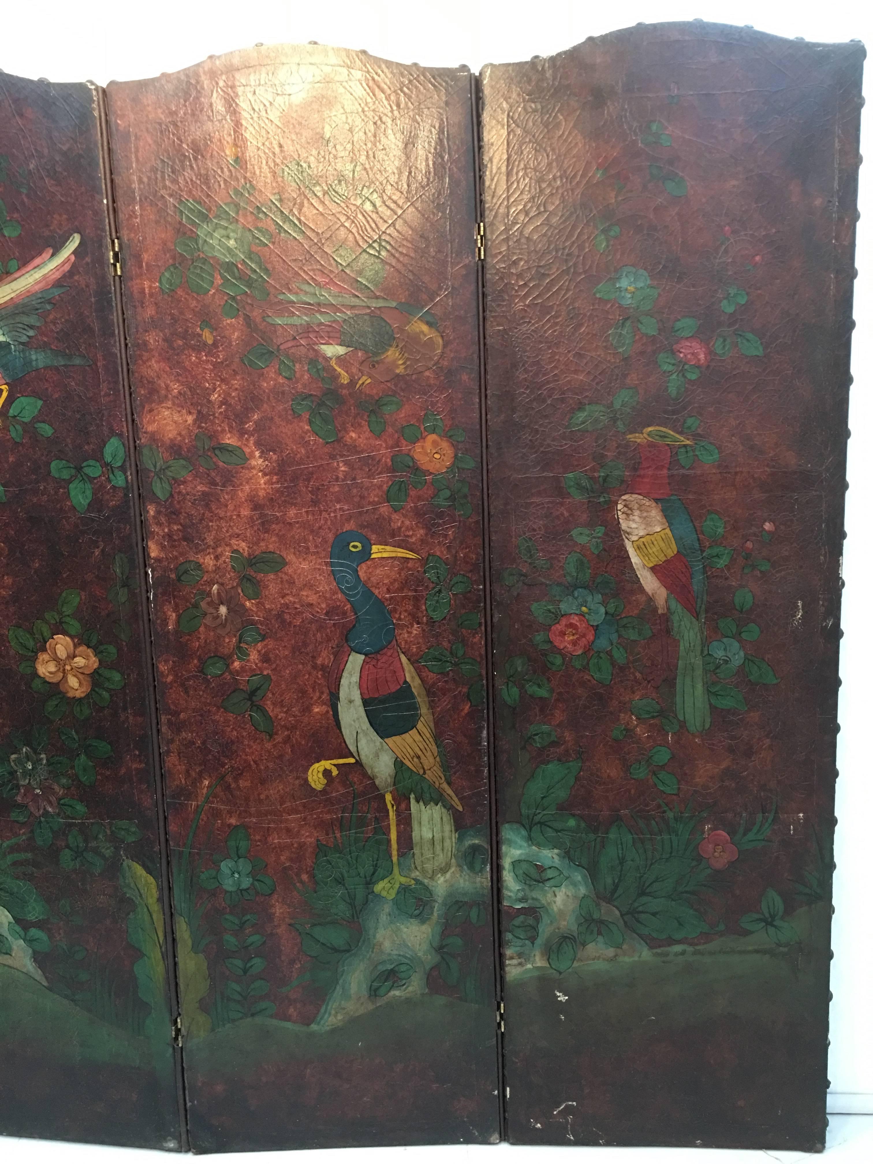 Fabulous Arts & Crafts Double-Sided Four Fold Painted Screen, circa 1900 For Sale 2