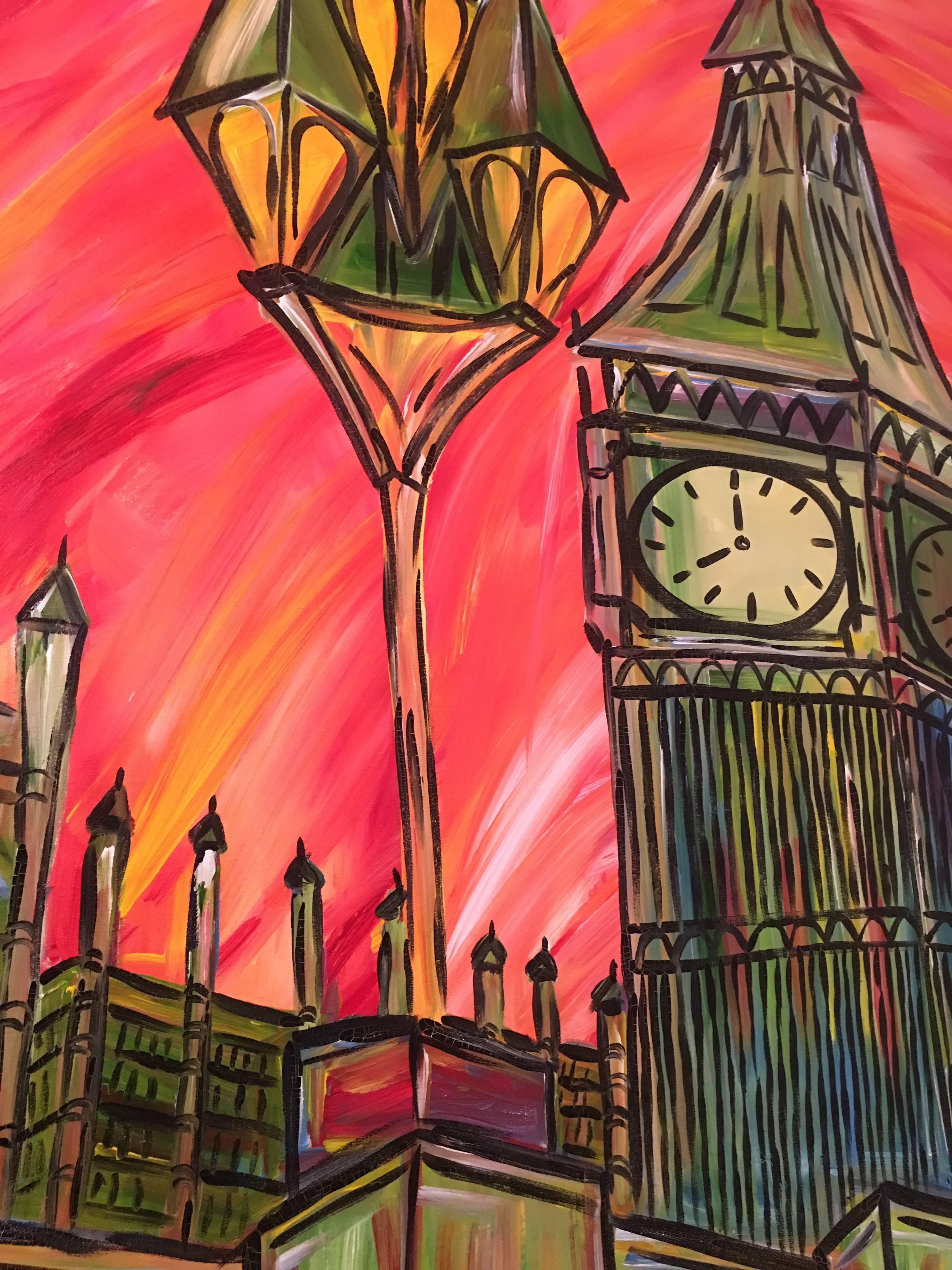 English David Harper, London Capital Of Colour 'In Red' Large Original On Canvas For Sale