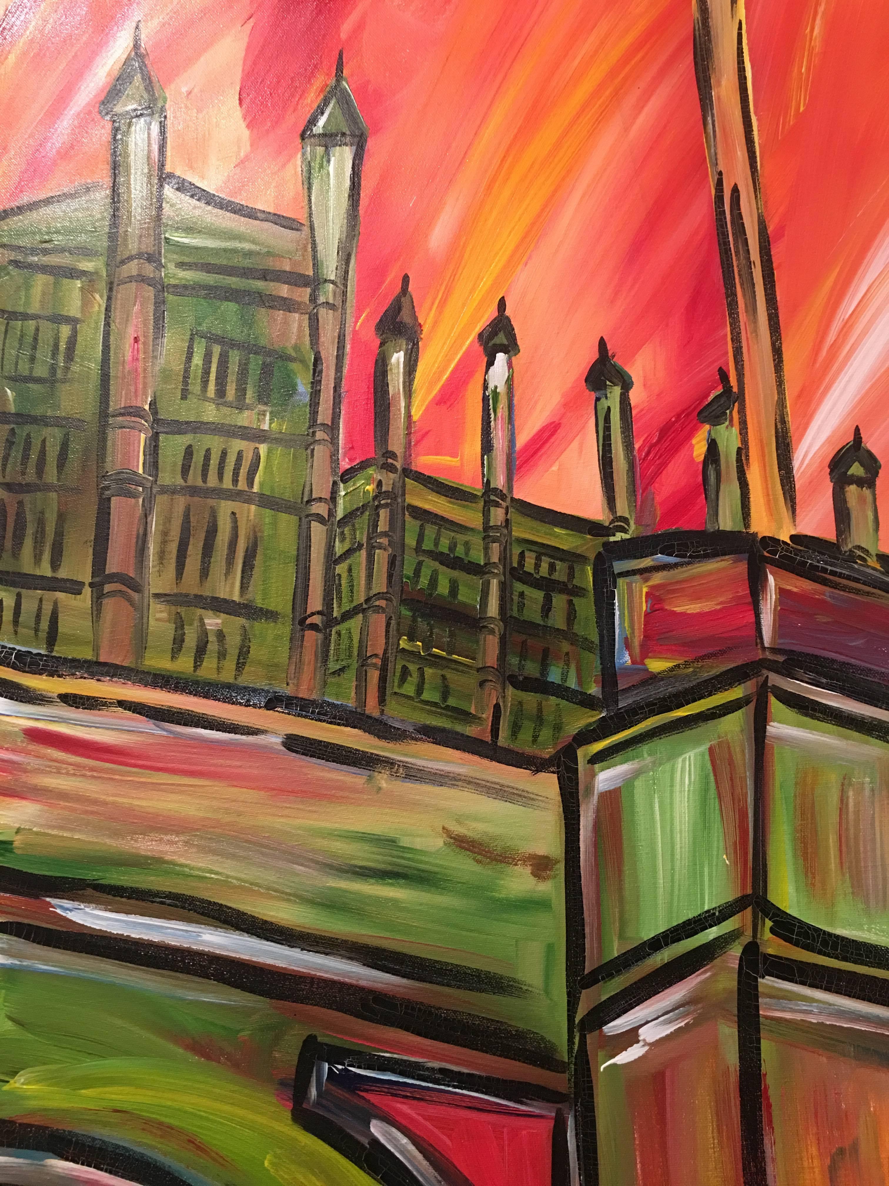 Contemporary David Harper, London Capital Of Colour 'In Red' Large Original On Canvas For Sale