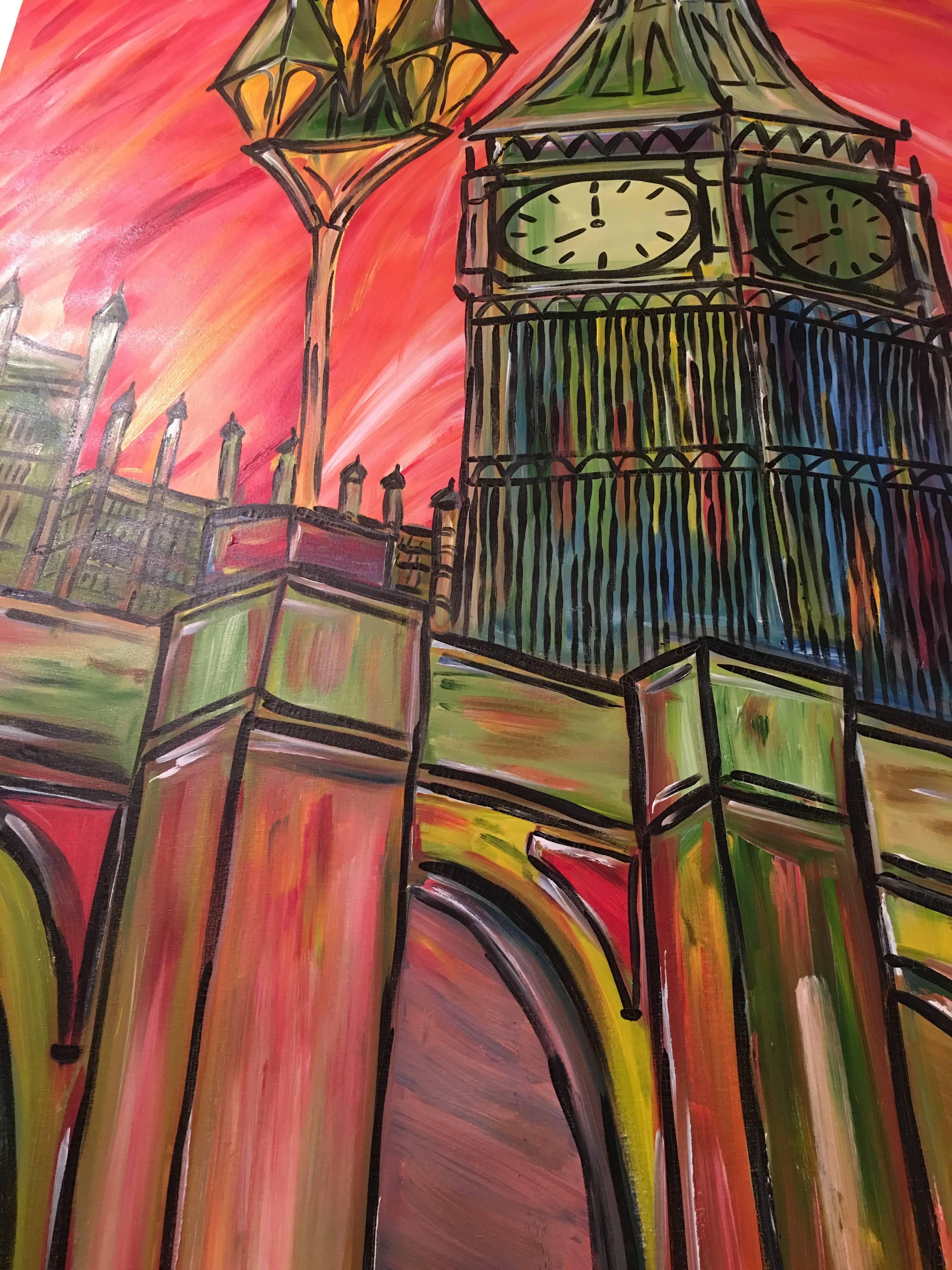 David Harper, London Capital Of Colour 'In Red' Large Original On Canvas For Sale 4