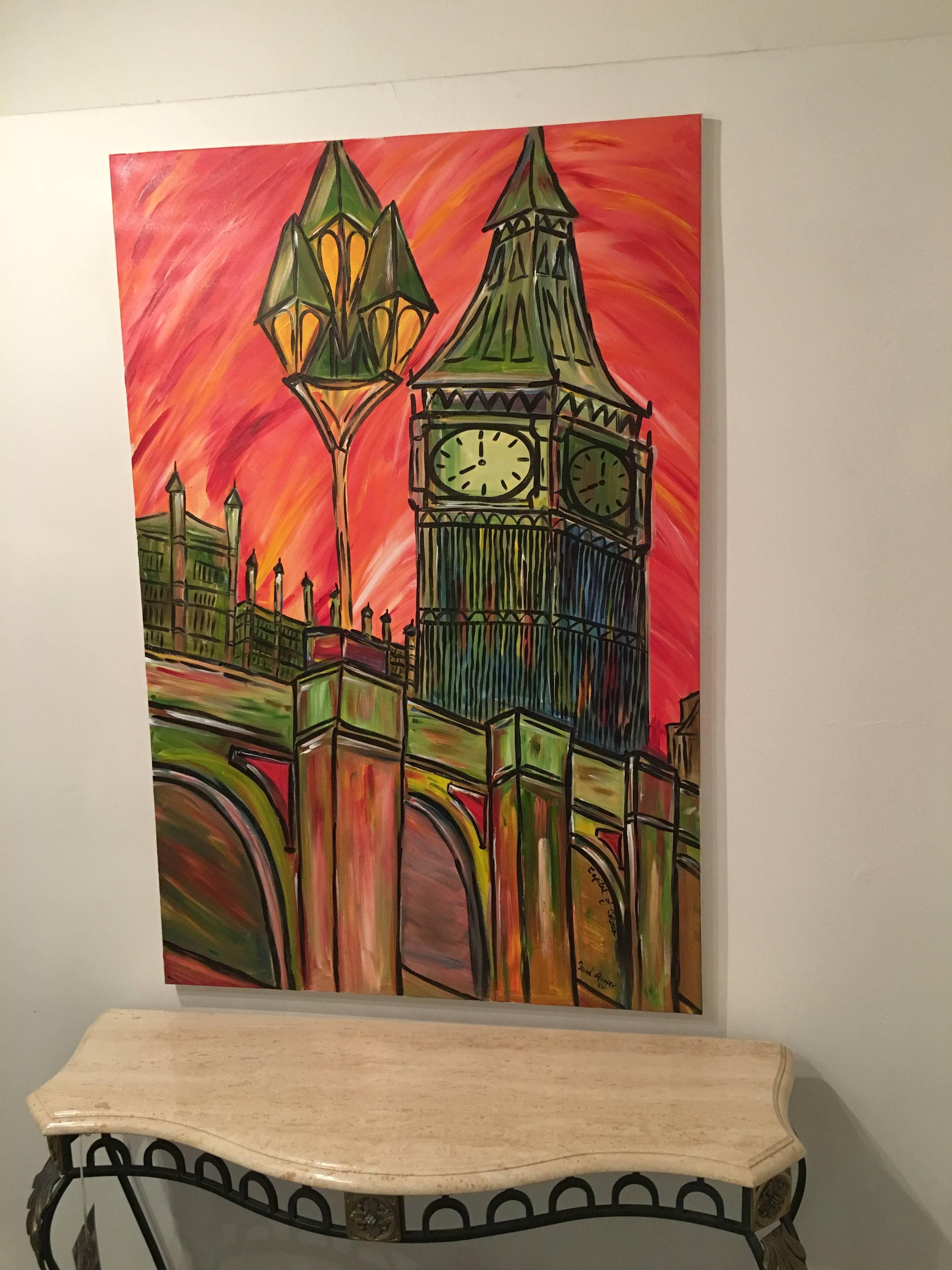 David Harper, London Capital Of Colour 'In Red' Large Original On Canvas For Sale 5