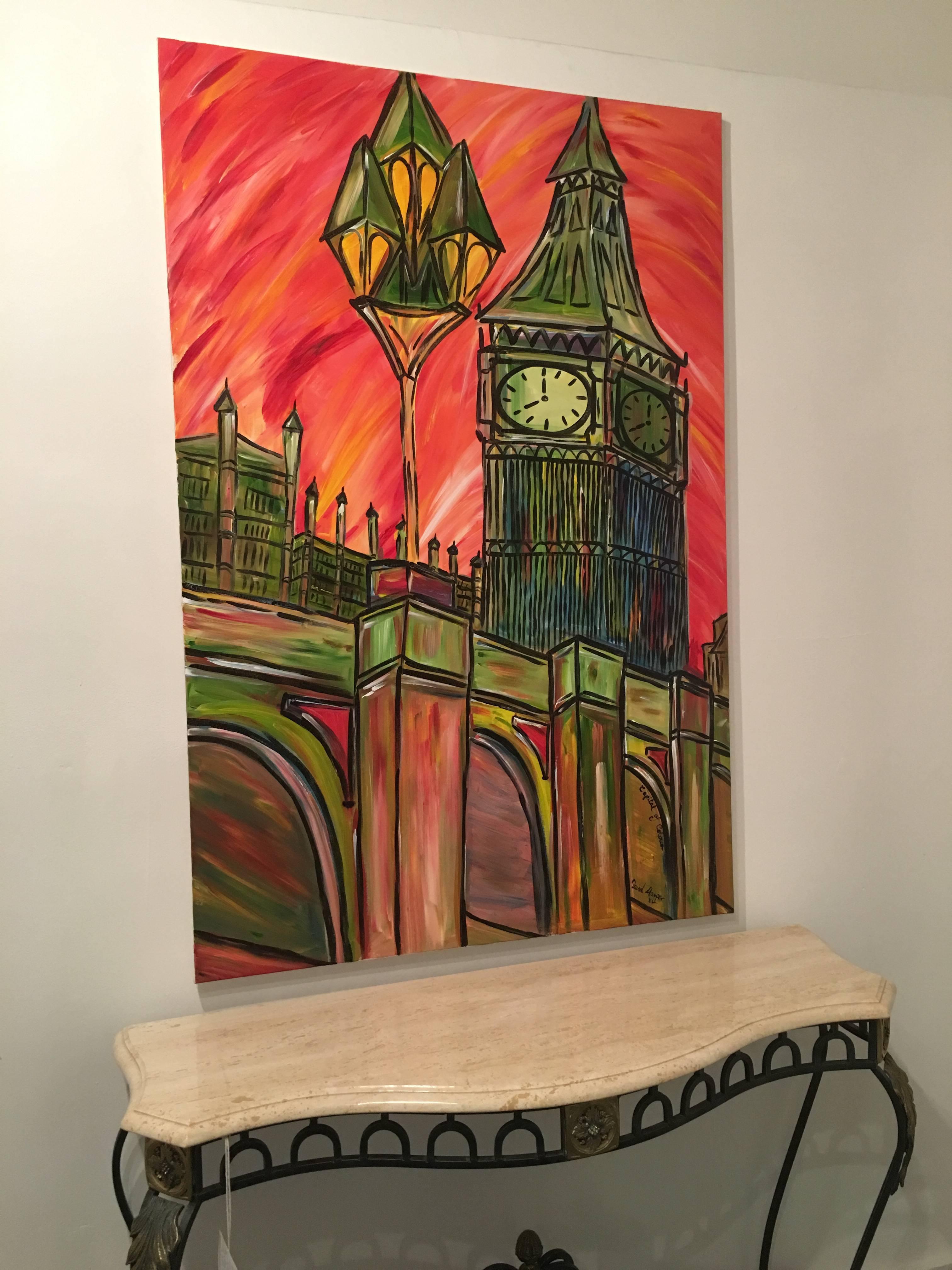 David Harper, London Capital Of Colour 'In Red' Large Original On Canvas For Sale 6