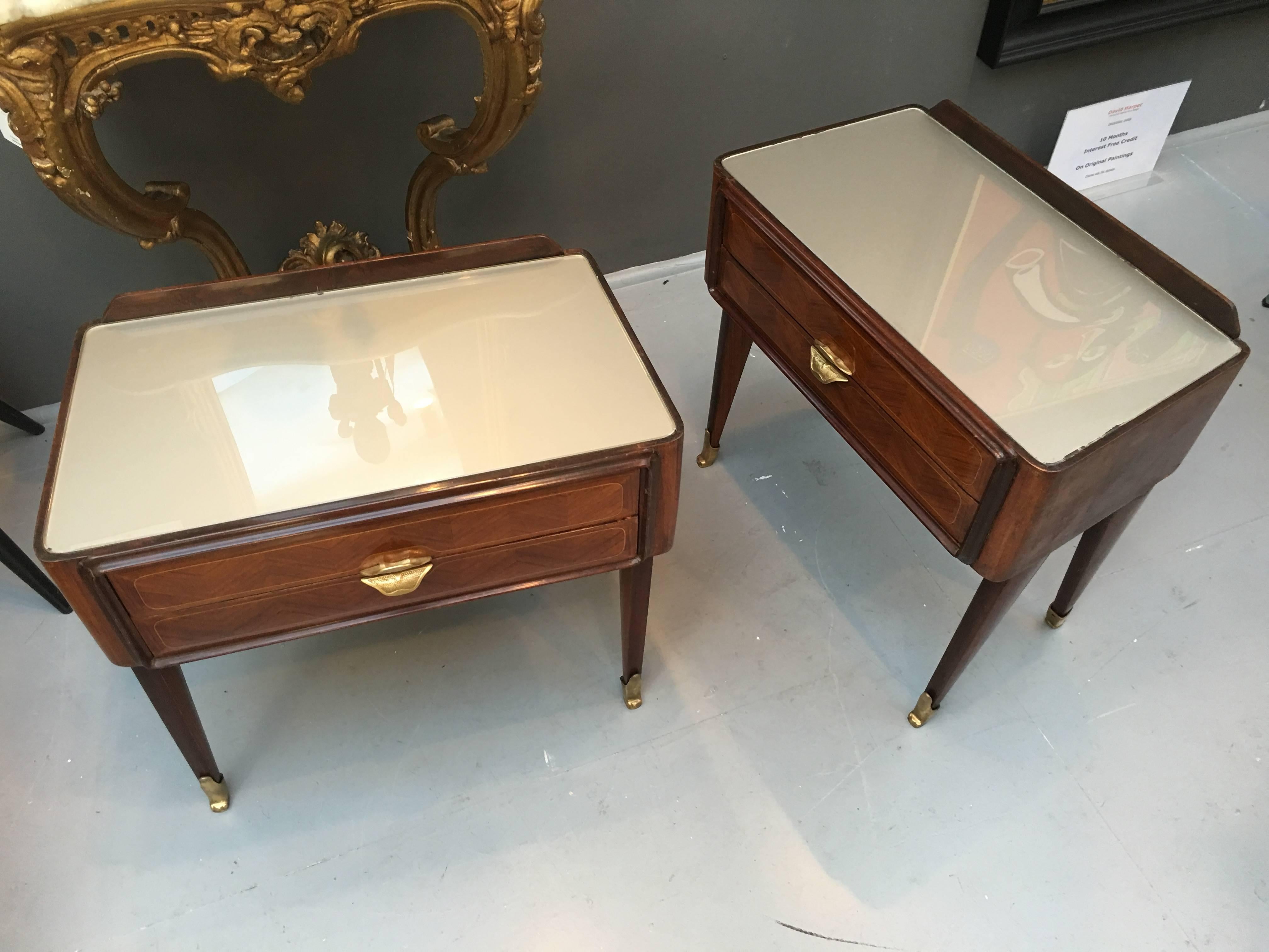 Italian Fabulous Pair of 'Dassi' 1950s Rosewood and Satinwood Parquetry Side Tables For Sale