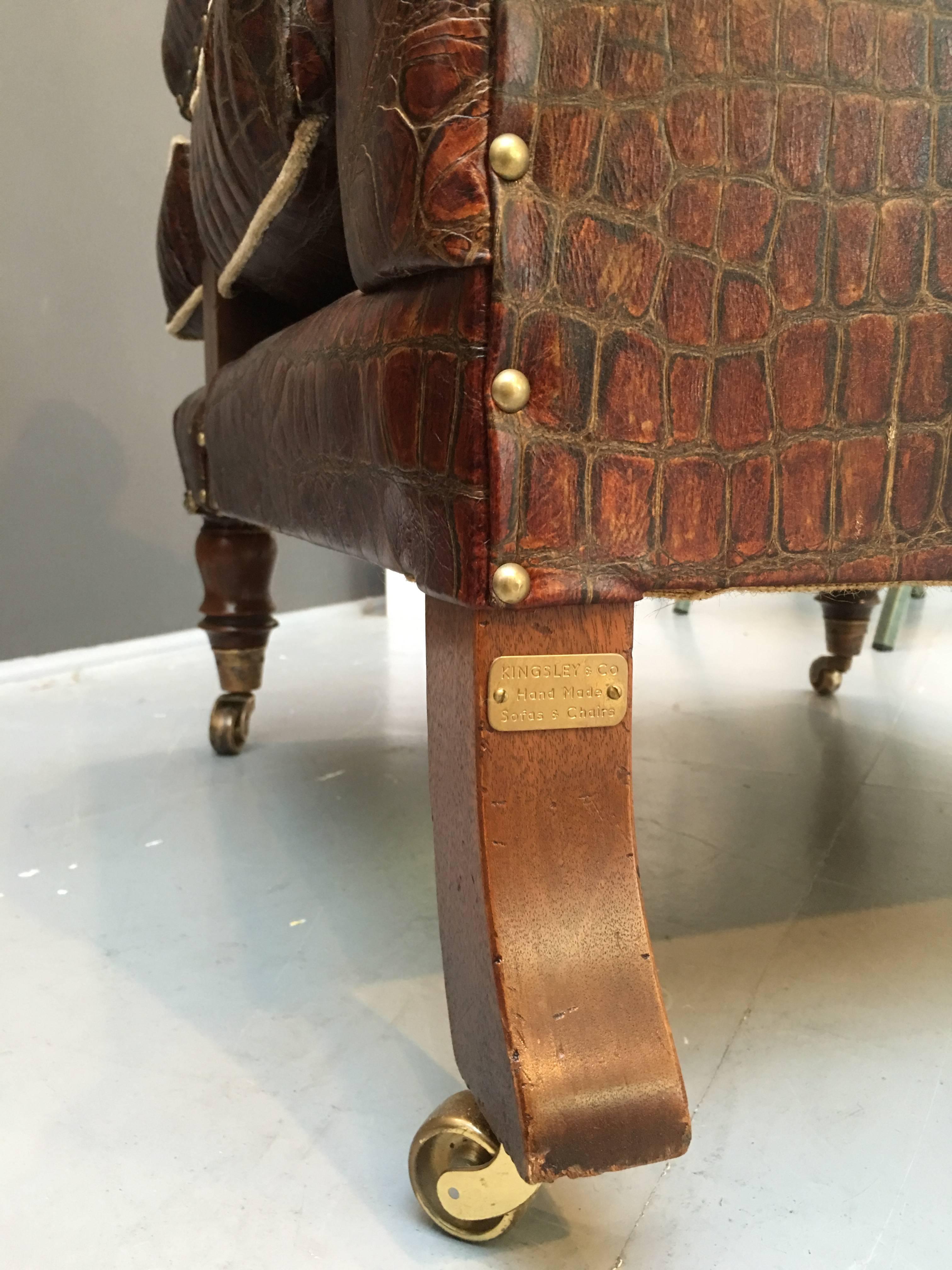 Only One in the World! Handmade Crocodile Embossed Leather & Mahogany Armchair For Sale 2