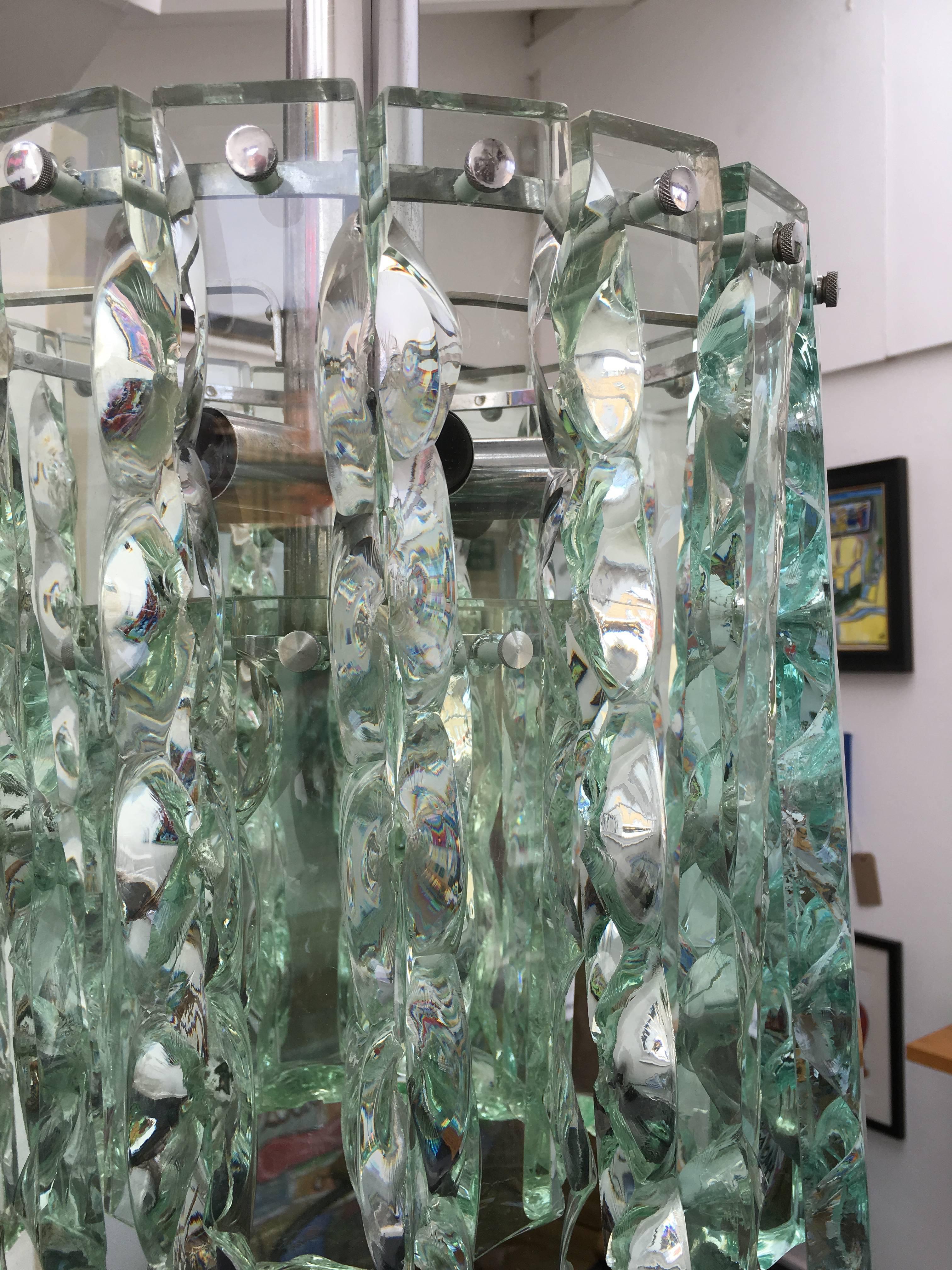 Italian Zero Quattro of Milan, Hand Chiselled Murano Crystal Chandelier For Sale