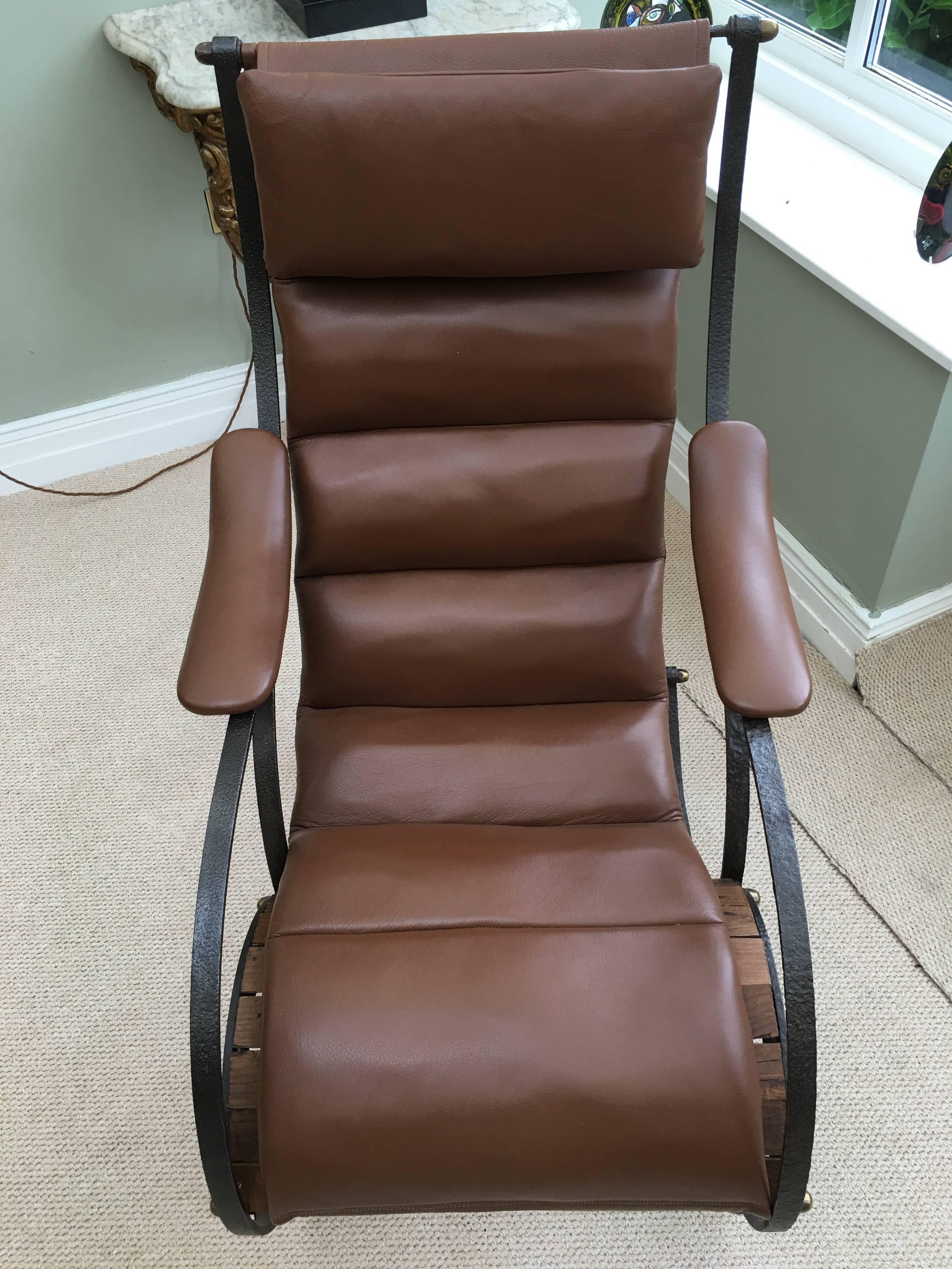 RW Winfield Design 19th Century Steel and Brown Leather Rocking Chair 4