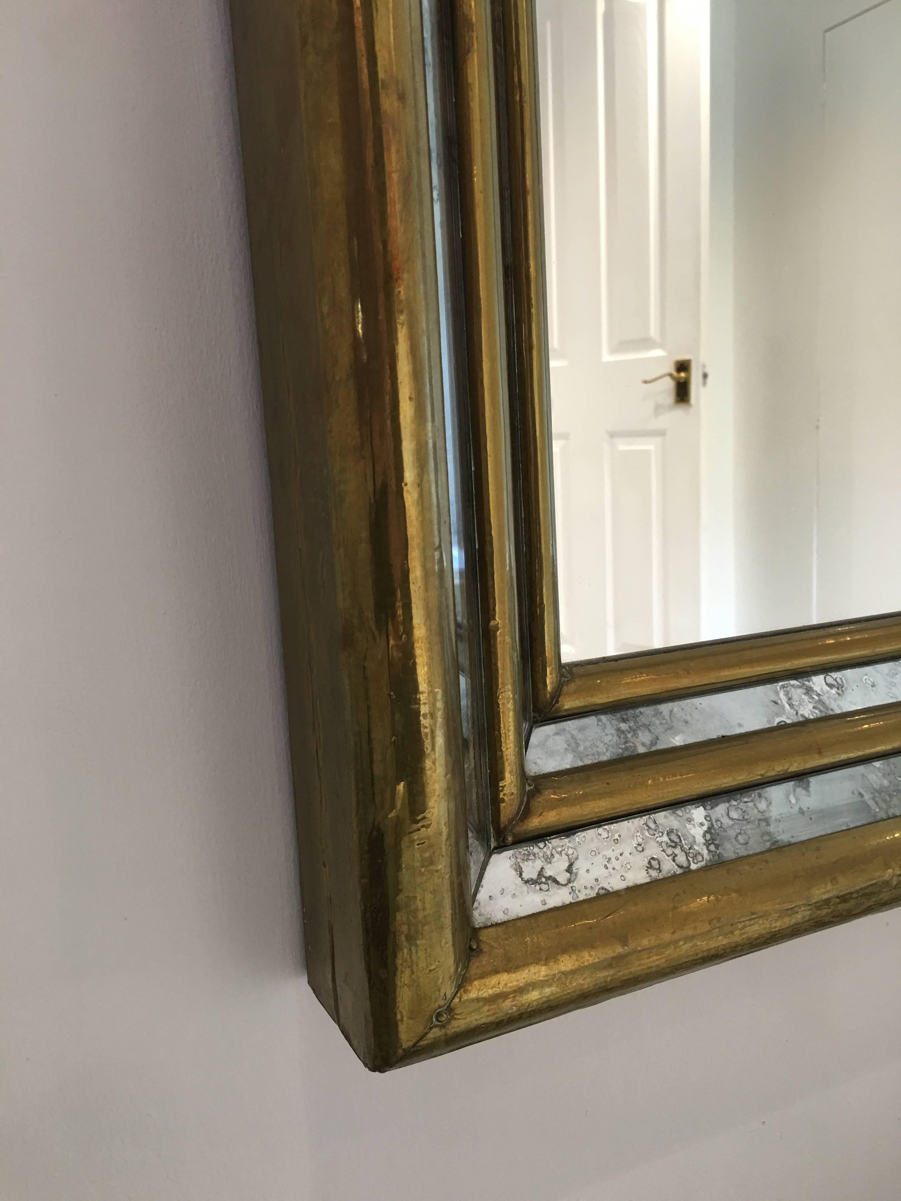 Spanish Rodolfo Dubarry gilt stepped front smoked mirror. Signed by the artist For Sale