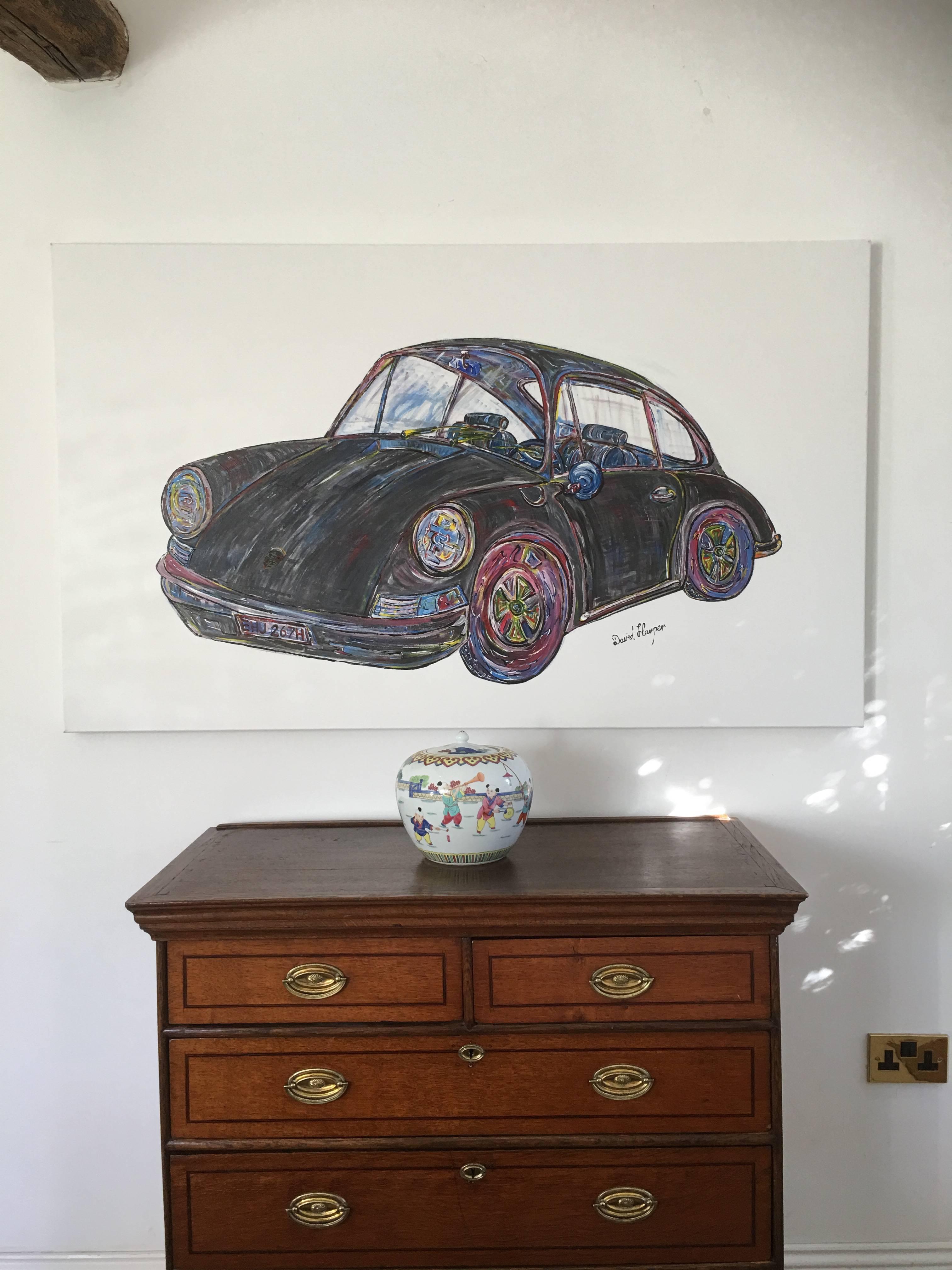 English 1970 Porsche 911 t. Classic Car Painting by David Harper For Sale