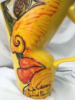 Painted Yellow Vintage Jug Vase, Original 'People Watching' by David Harper