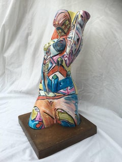 London City Girl, Original Painting on a Vintage Sculpture by David Harper
