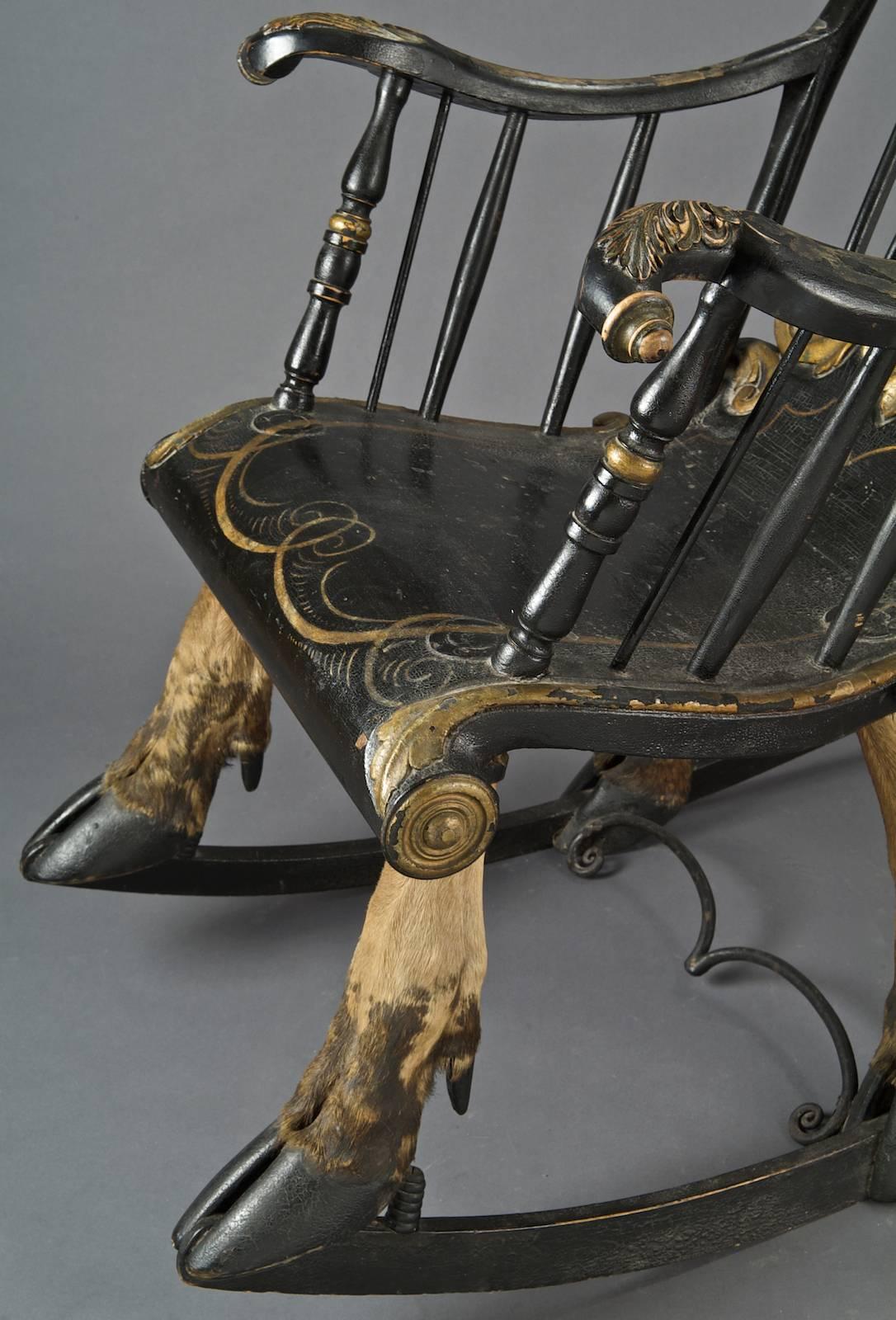 Swedish Rare Rocking Armchair Mounted on Elk Legs, Sweden, End of 17th Century For Sale