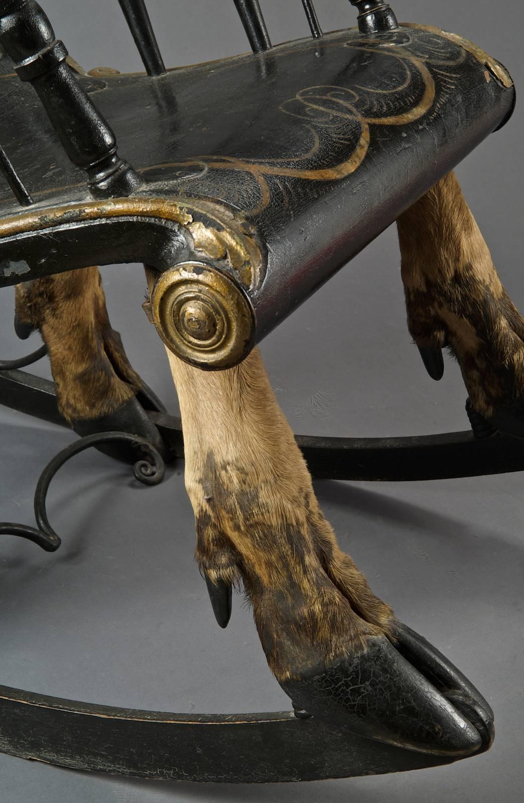 Rare Rocking Armchair Mounted on Elk Legs, Sweden, End of 17th Century For Sale 1