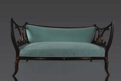 Carved Mahogany and Turquoise Velvet Sofa with Marine Anchors, Germany, XIXth