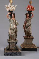 Pair of Lamps Each Composed of a Caryatid Holding a Medici Vase, 20th Century