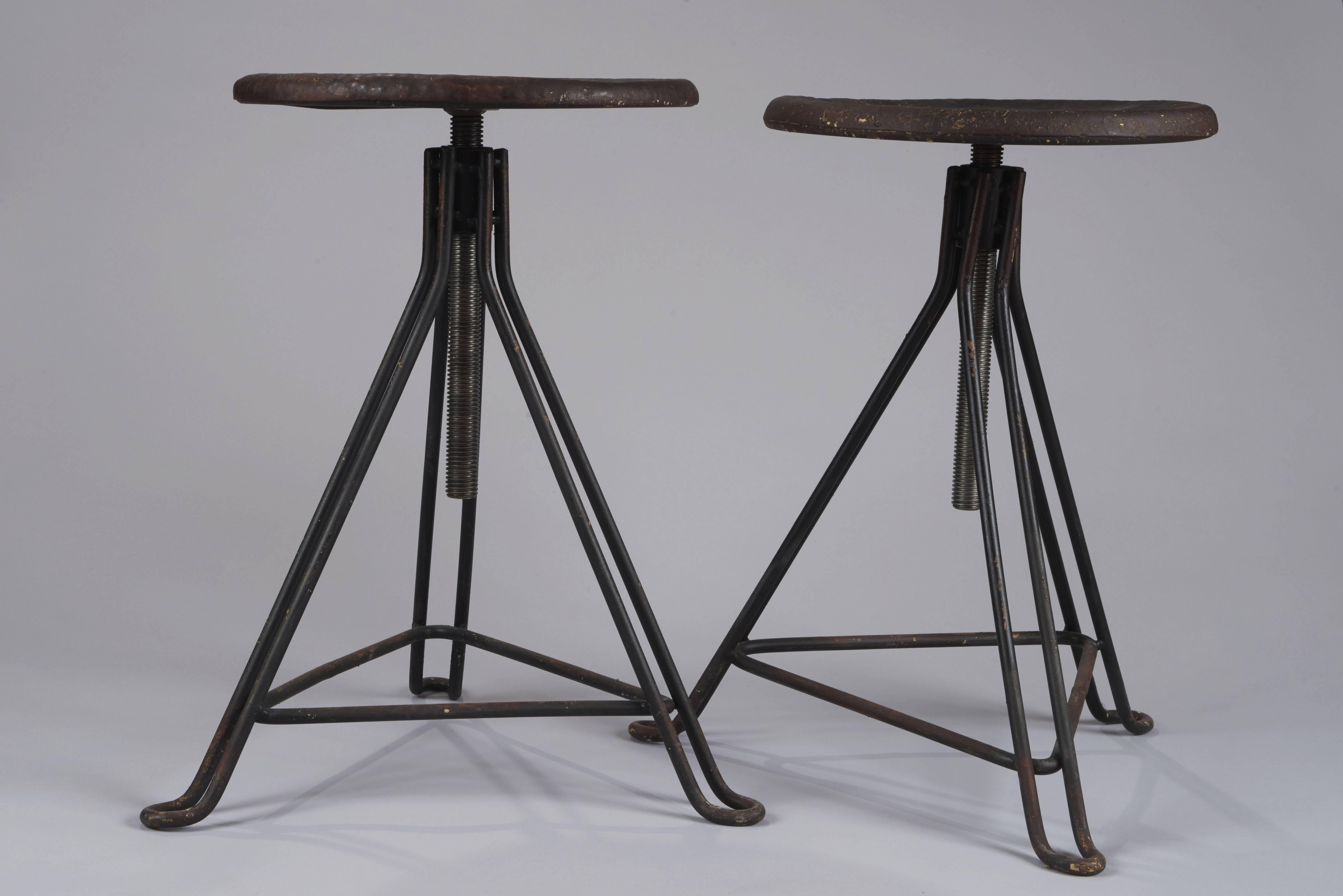 Iron Pair of Small Circular Workshop Stools, France, 20th Century For Sale