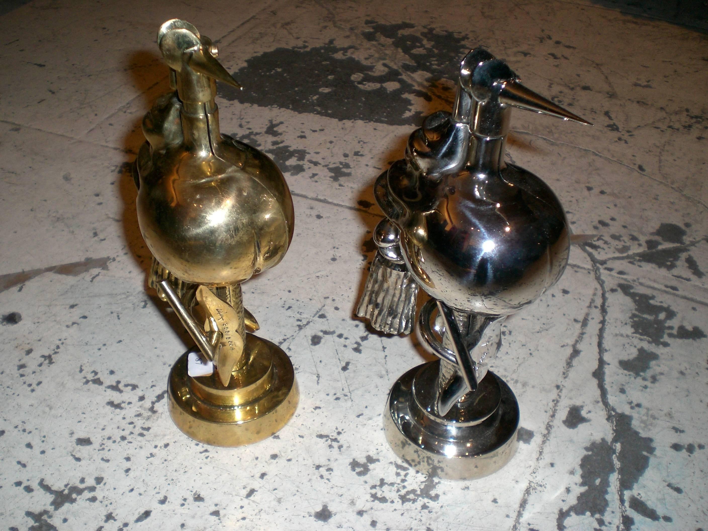 Wilfredo Lam ( A Cuban artist, 1902-1982), pair of sculptures “Bird of fire, Bird of iron” - polished brass and chrome, metal plated - signed and numbered - Edition of 500 pieces - number 388 A and 388 B - 
very few pieces on the market,