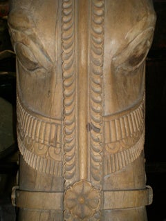 Important Horse Head and Harness in Carved Wood, Southeast India, 19th Century