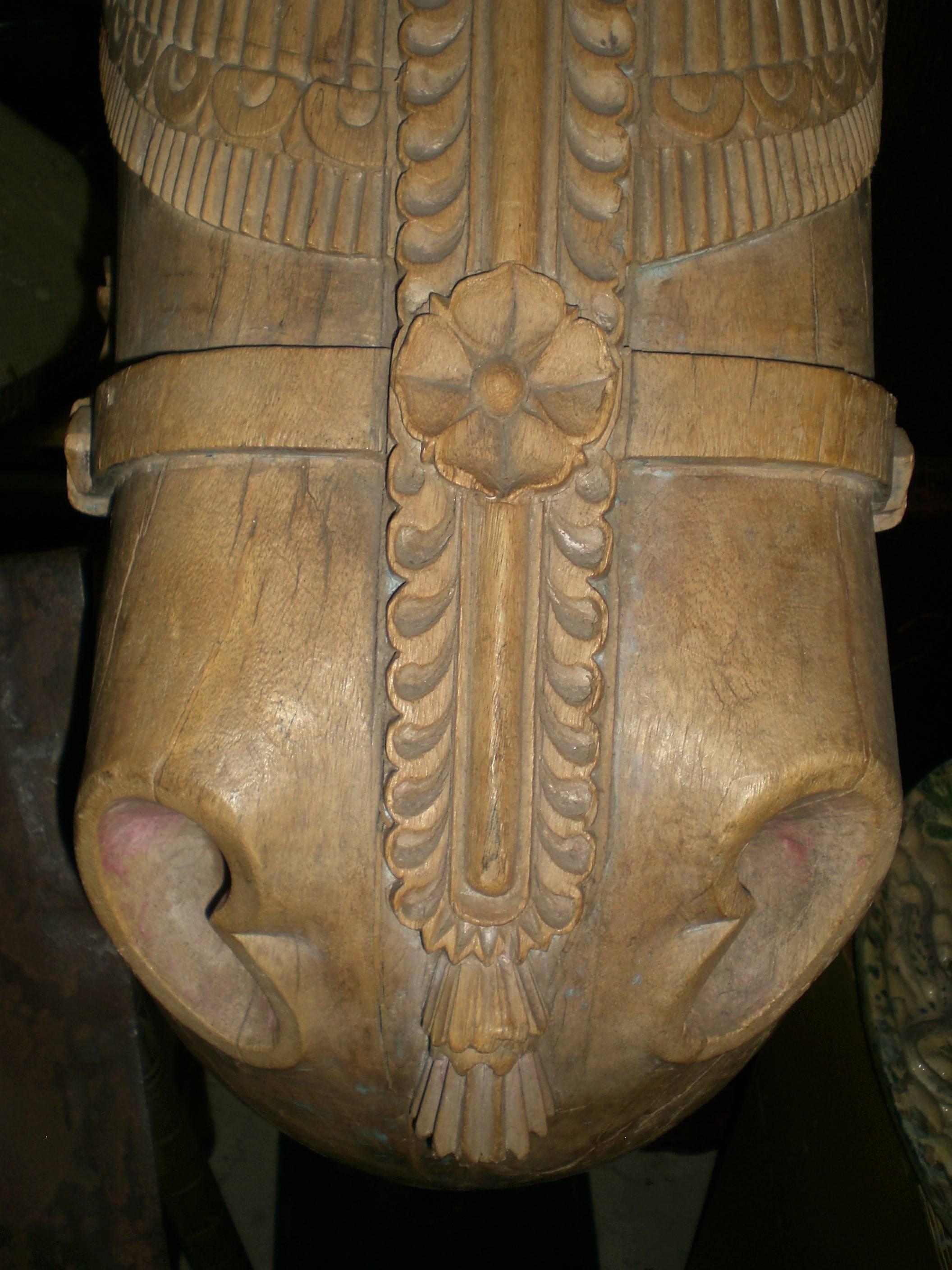 Anglo Raj Important Horse Head and Harness in Carved Wood, Southeast India, 19th Century For Sale