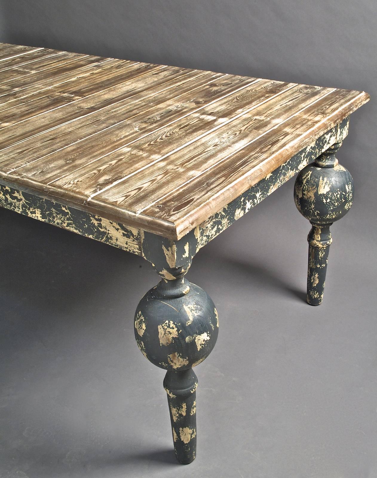 Exceptional Dutch-inspired table with balls feet - creation based on ancient elements - 
sophisticated patina 
France, 20th century - 
Dimensions: 220 x 98 x H.77 cm.