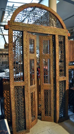 Rare and Unusual Indian Door with Beautiful Polychromy, India, 18th Century