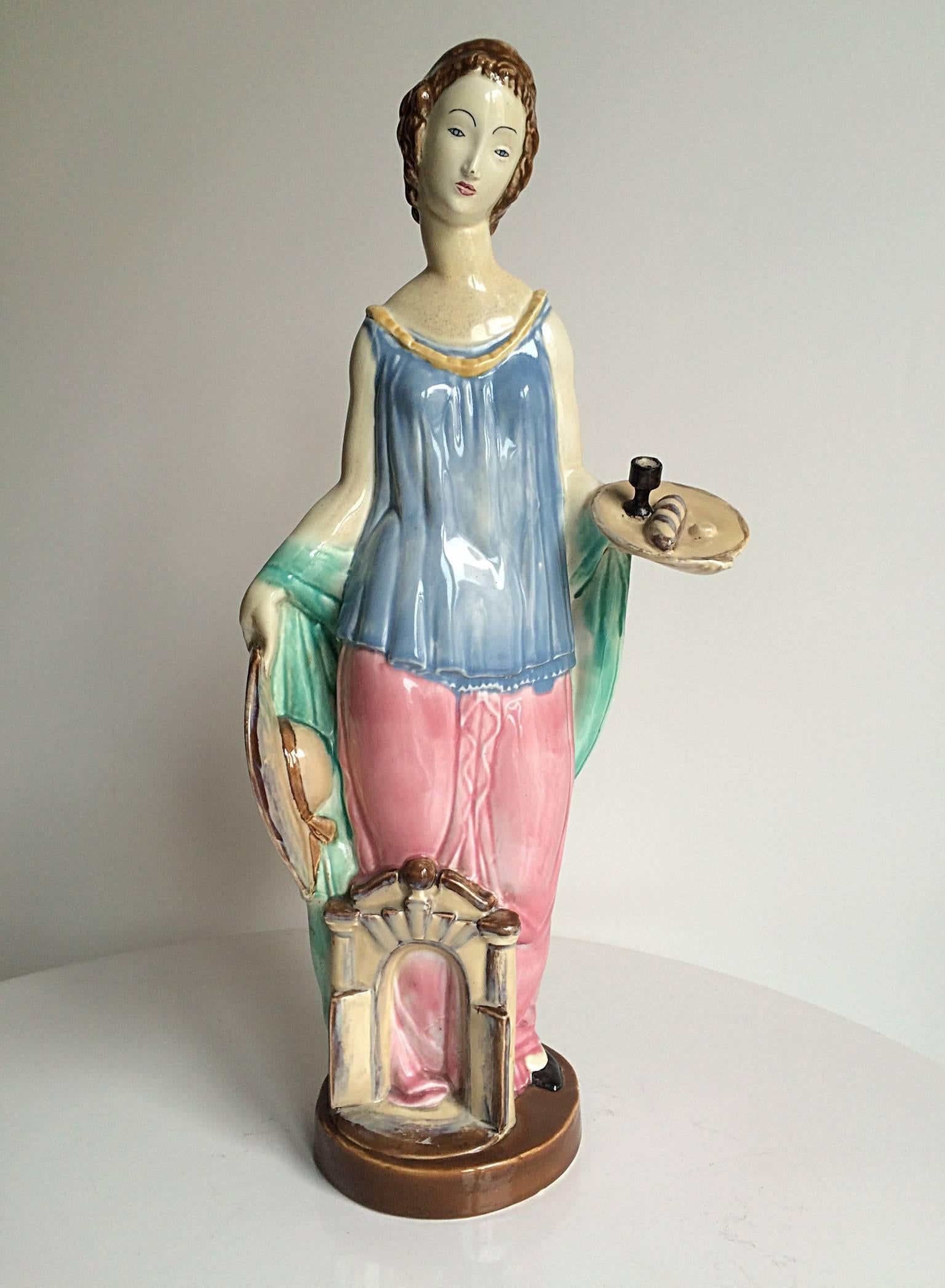 Glazed Gio Ponti, Ginori, sculpture L'Ospitalità 'The Hospitality', circa 1930 For Sale