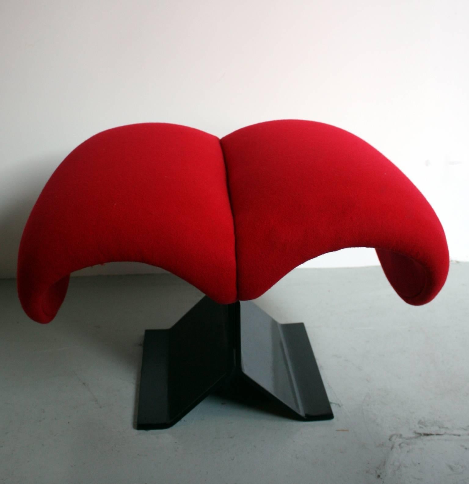 Armchair Sforzesca by Studio Gavina, with shell and countershell shaped rigid polyurethane foam. Pouf with base in bent sheet steel. 0.8 cm, painted with epoxy powders and complete with felt for ground support