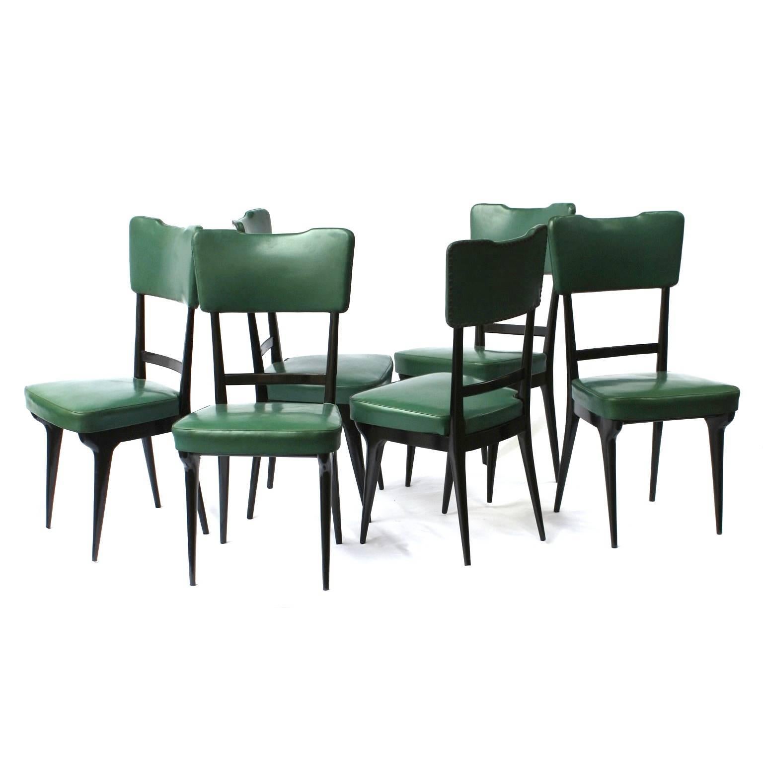 Mid-20th Century 1950, Italian Manufacture, Six Chairs Ico Parisi Style For Sale