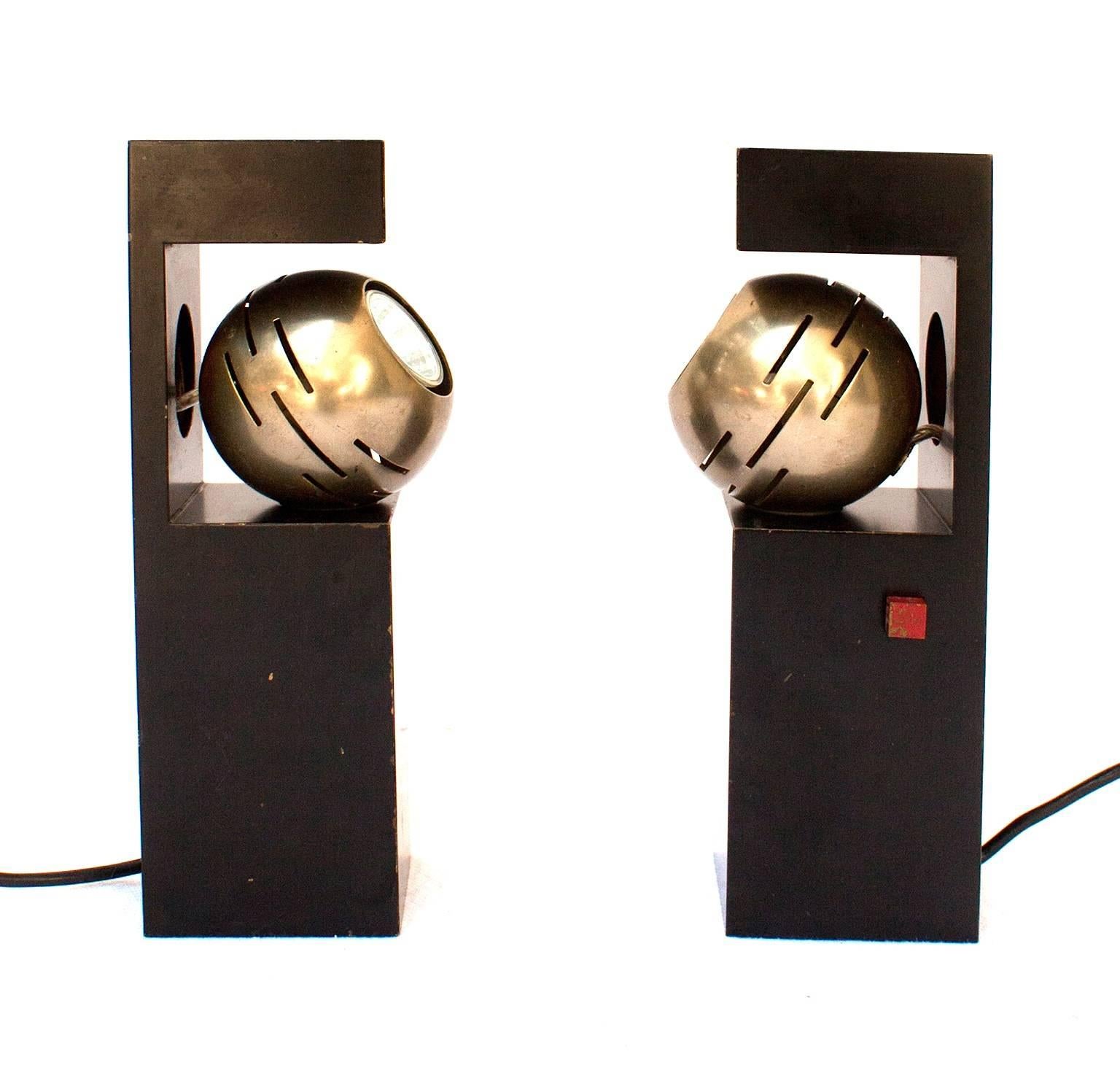 Metal Angelo Lelii, Arredoluce, Two Table Lamps Contrast, 1962 For Sale